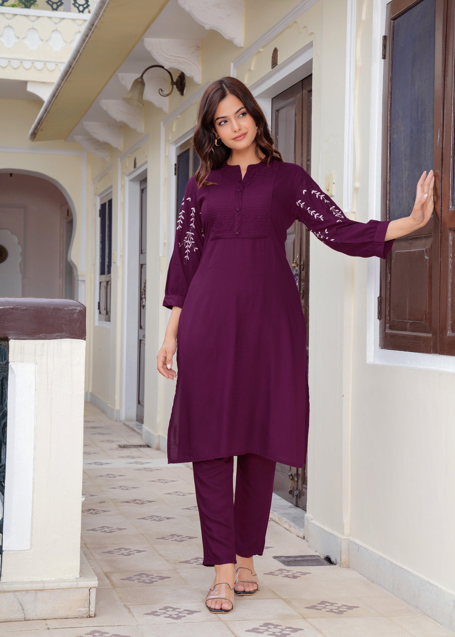 Embroidered Rayon Kurta and Pant Set