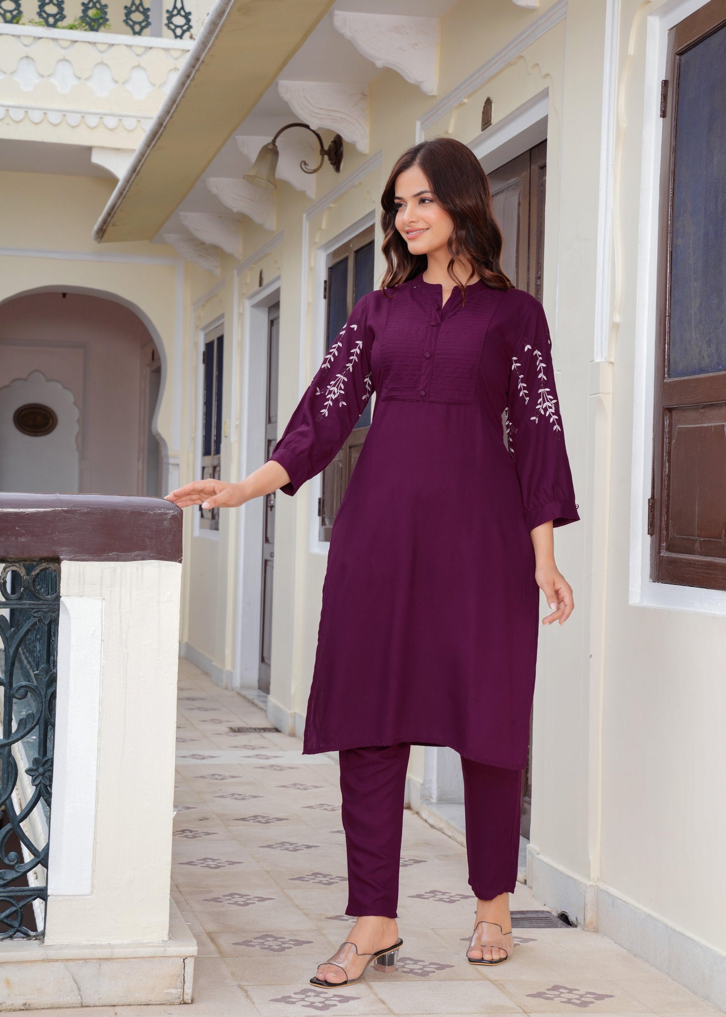 Embroidered Rayon Kurta and Pant Set