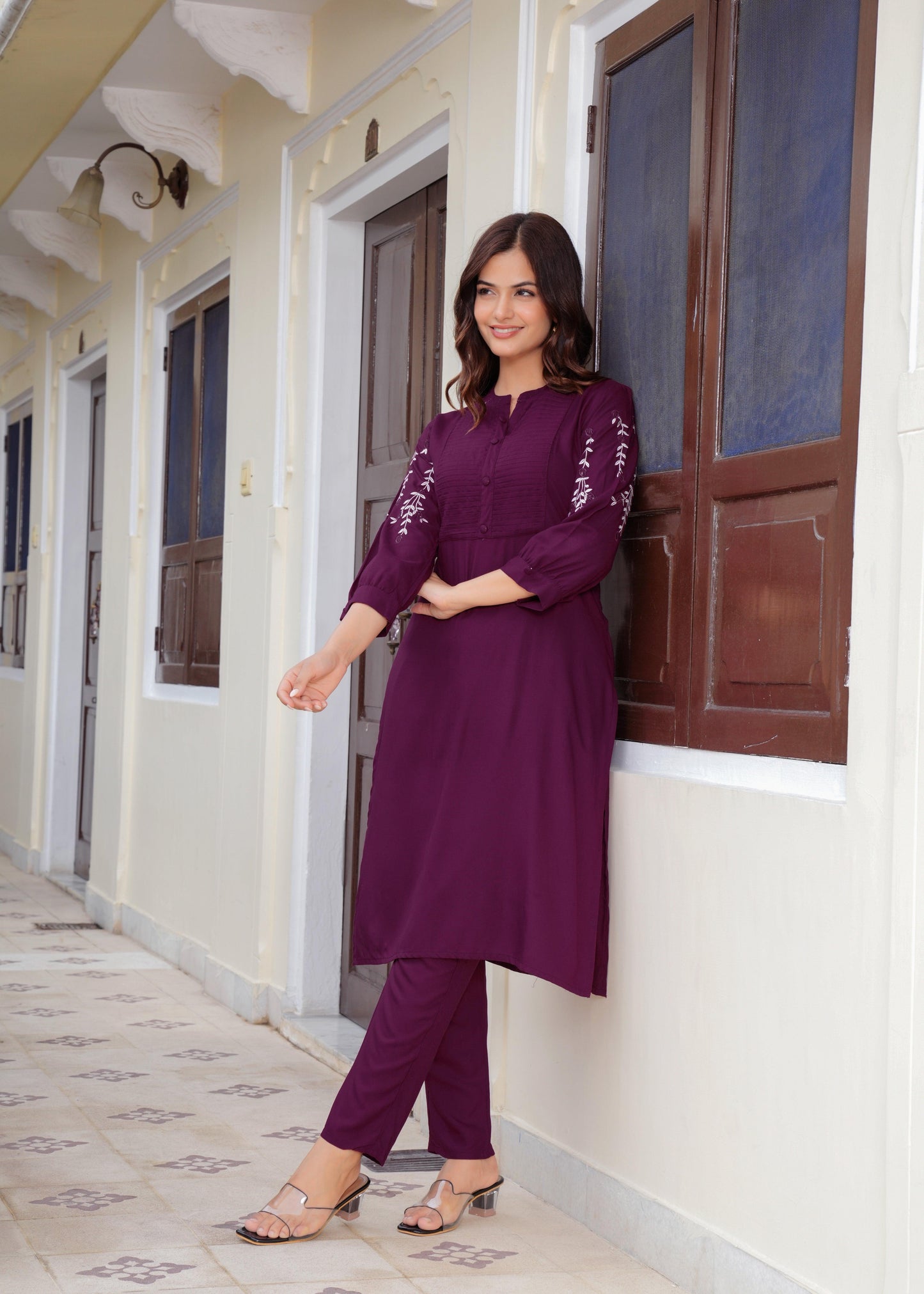 Embroidered Rayon Kurta and Pant Set