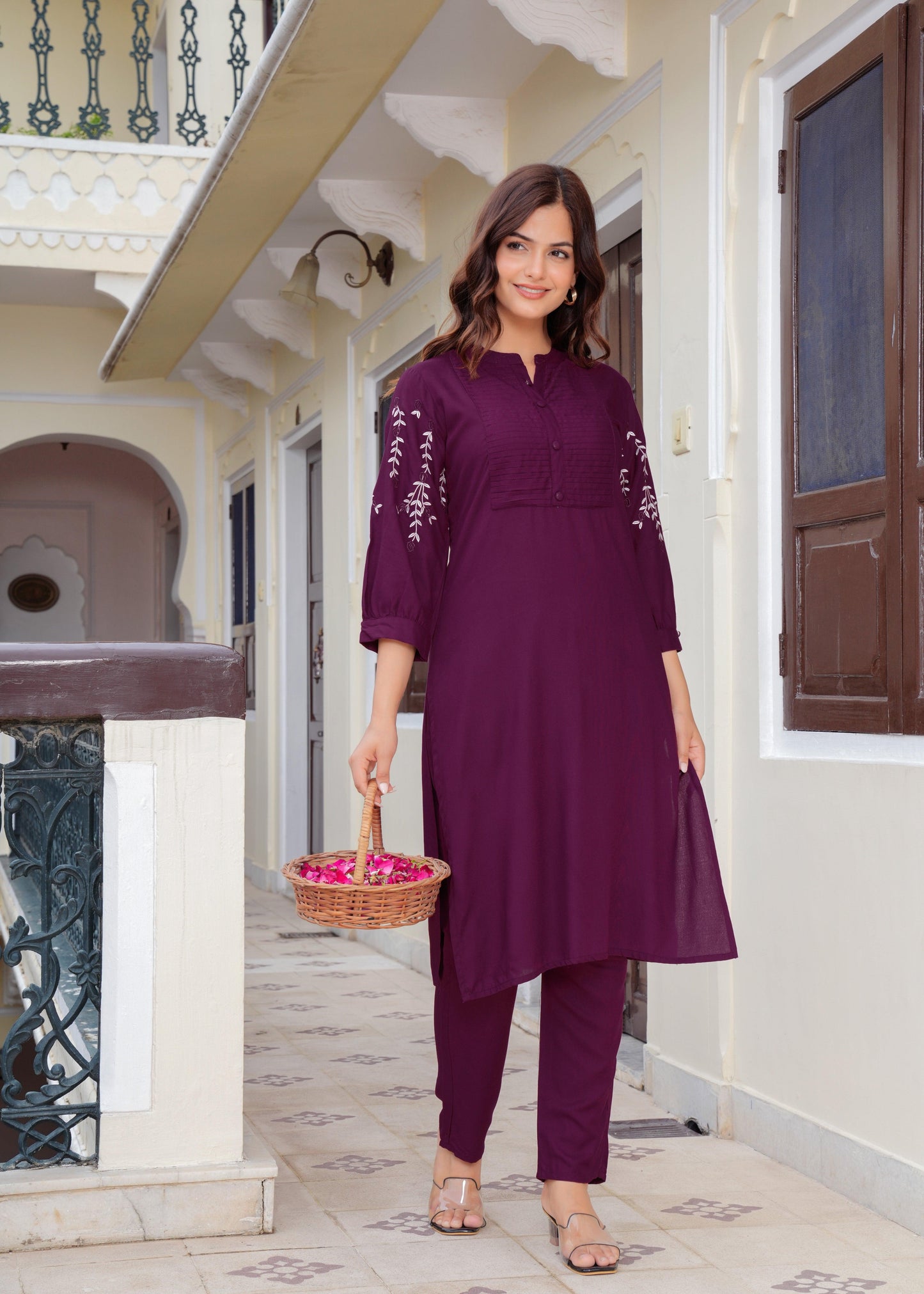 Embroidered Rayon Kurta and Pant Set