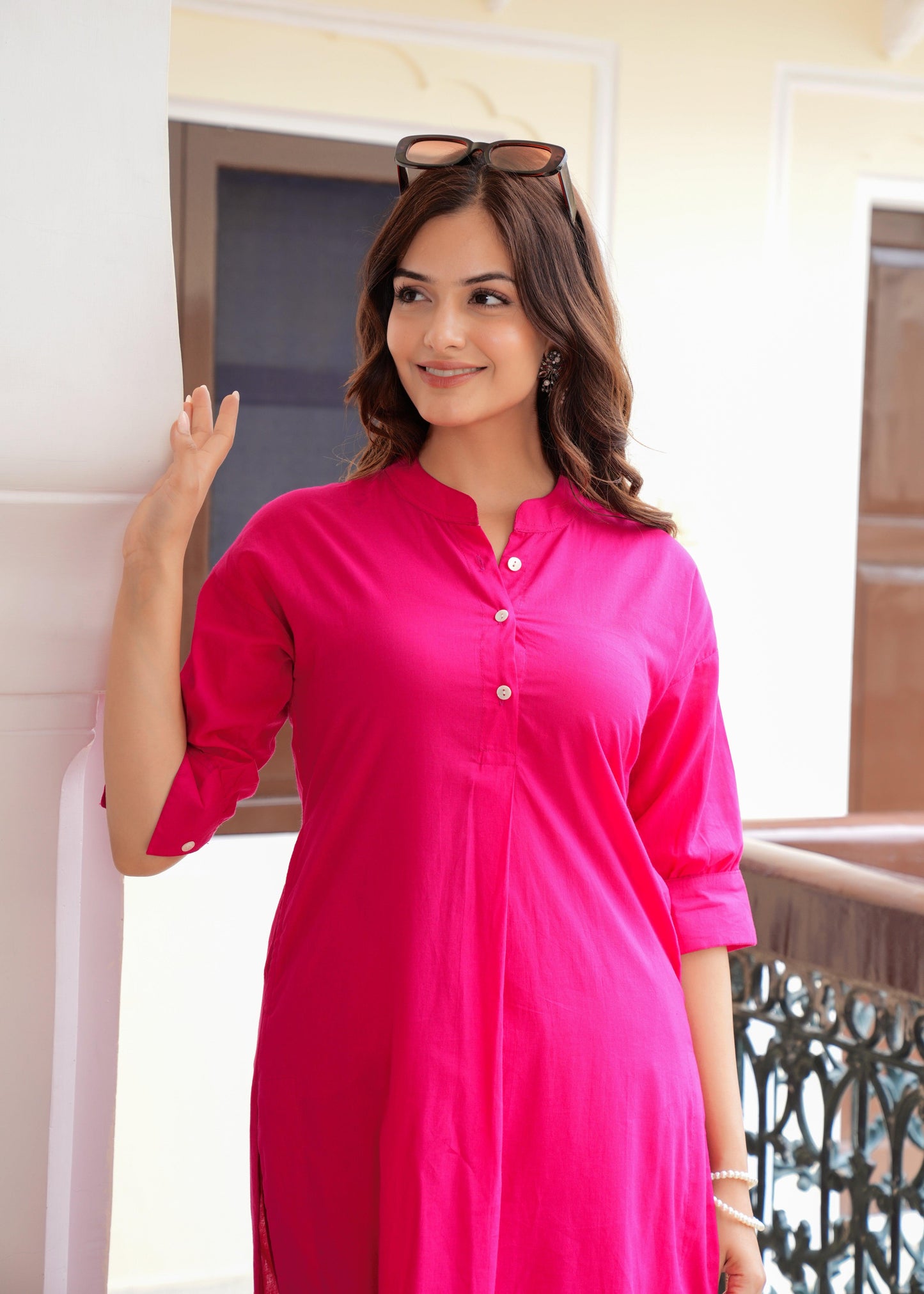 Magenta Cotton Pathani Kurta and Afghani Pant Set