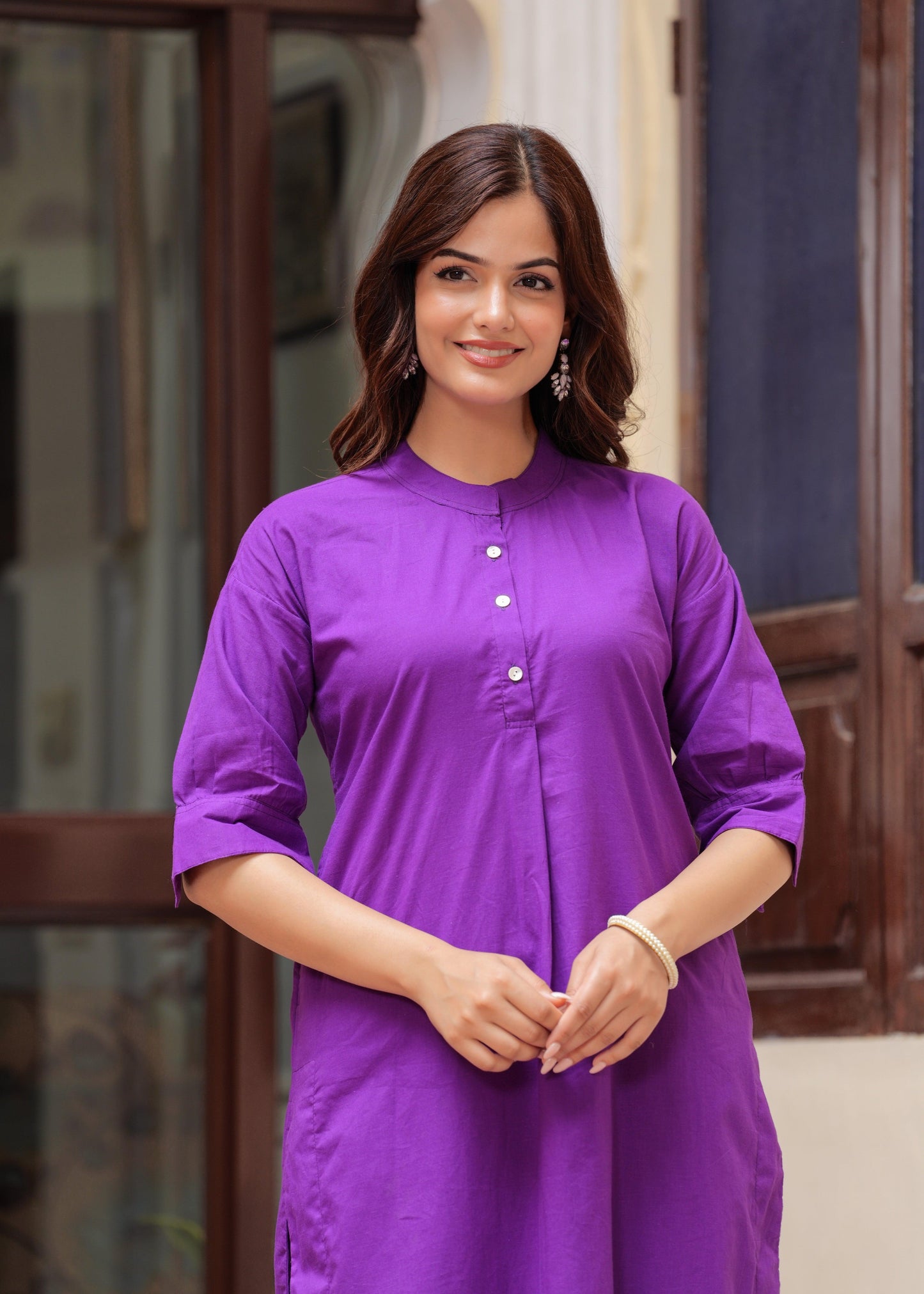 Purple Cotton Pathani Kurta and Afghani Pant Set