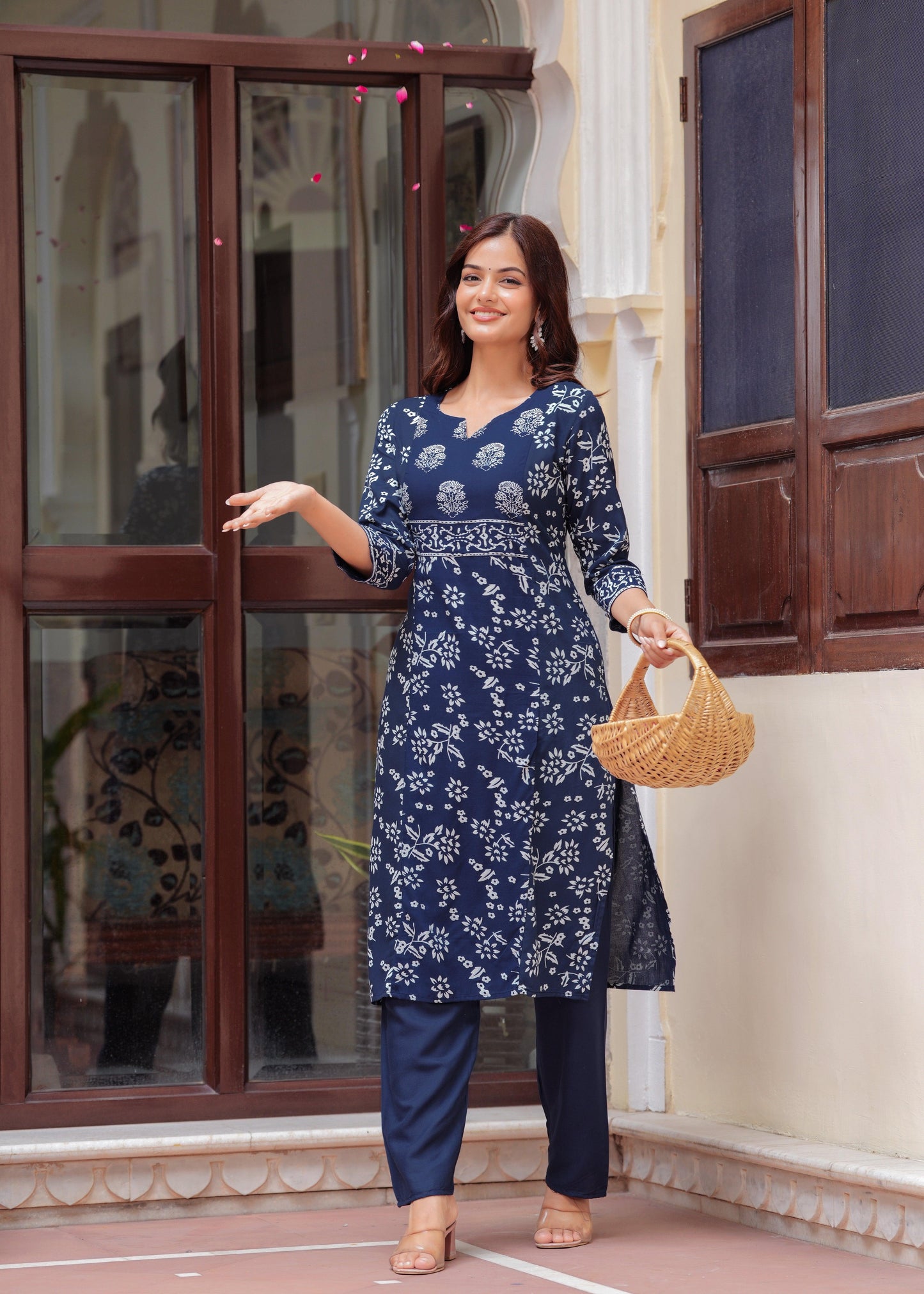 Ethnic Motifs Printed Rayon Kurta and Pant Set