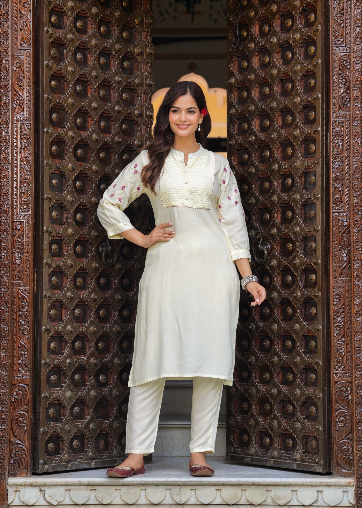 Embroidered Rayon Kurta and Pant Set