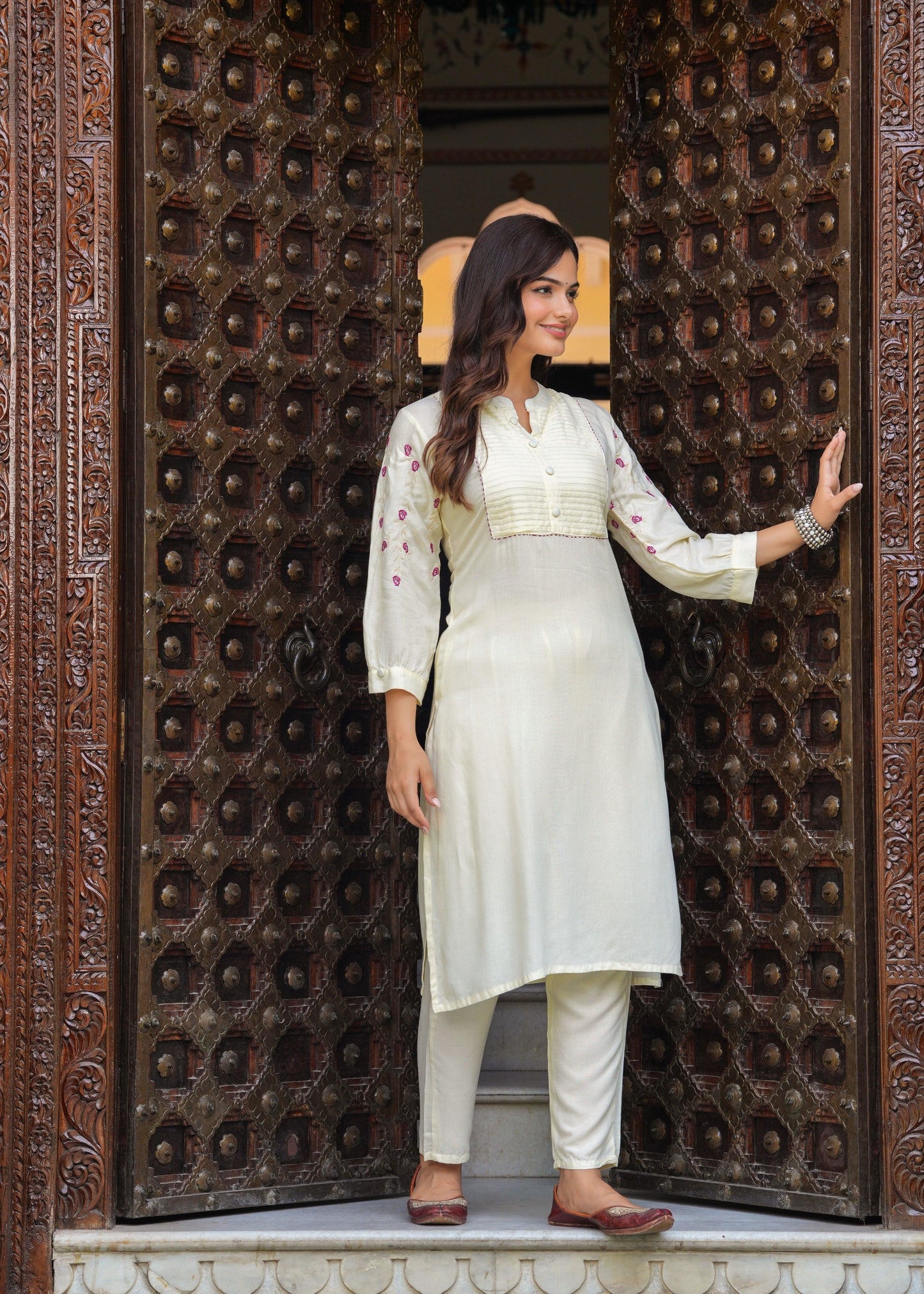 Embroidered Rayon Kurta and Pant Set