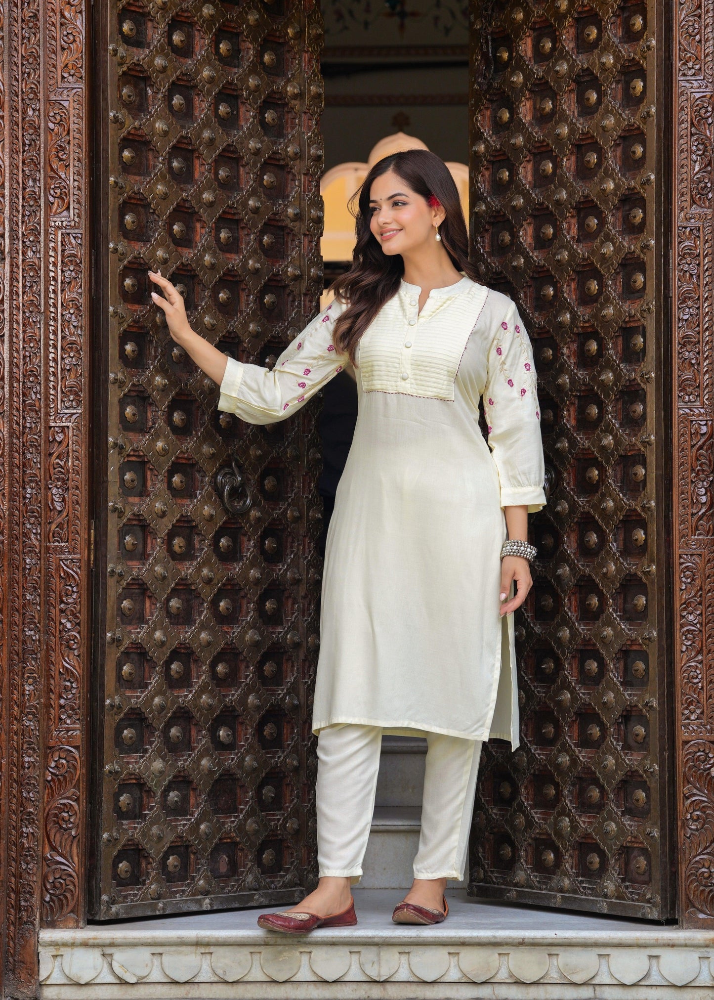 Embroidered Rayon Kurta and Pant Set