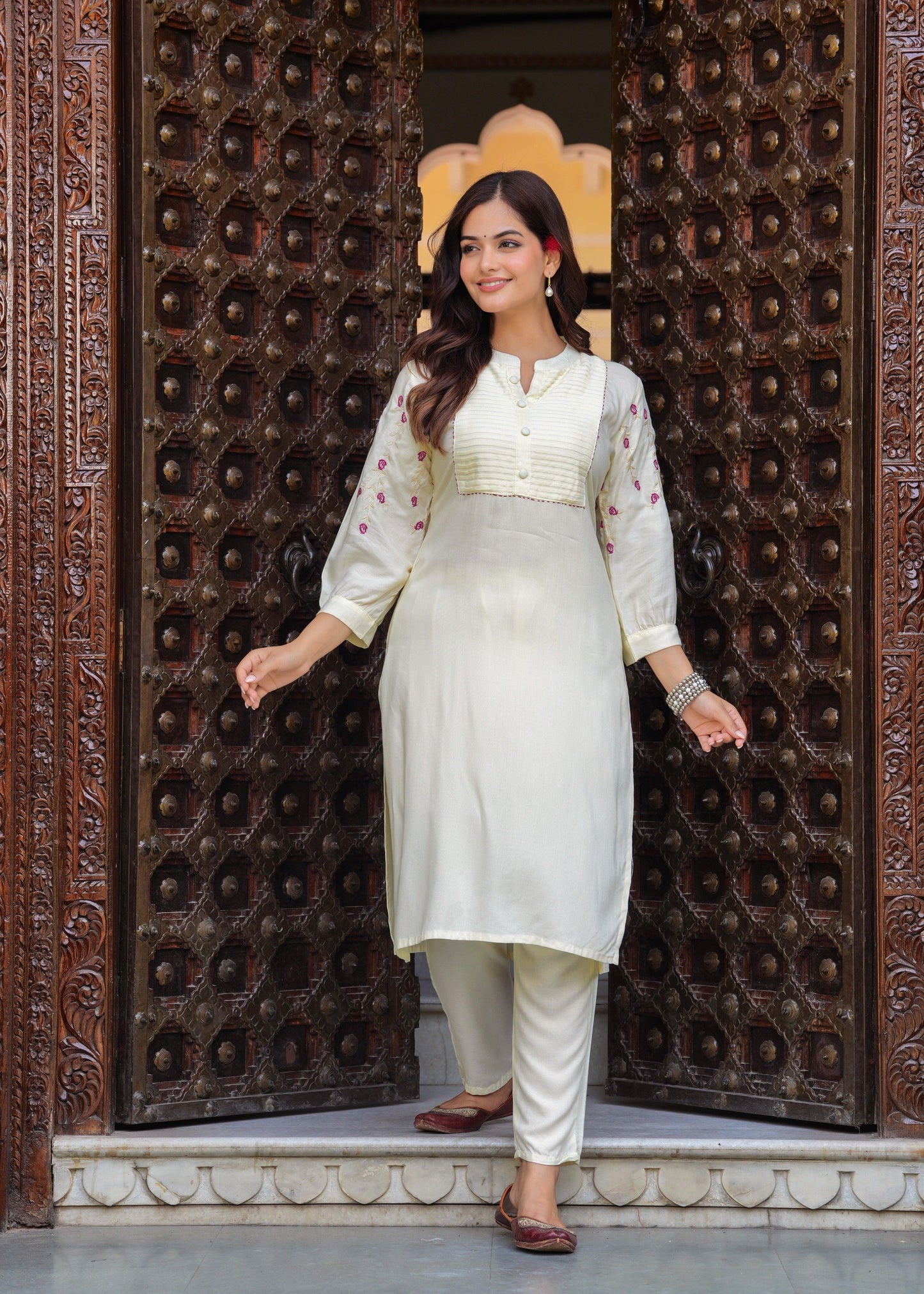 Embroidered Rayon Kurta and Pant Set