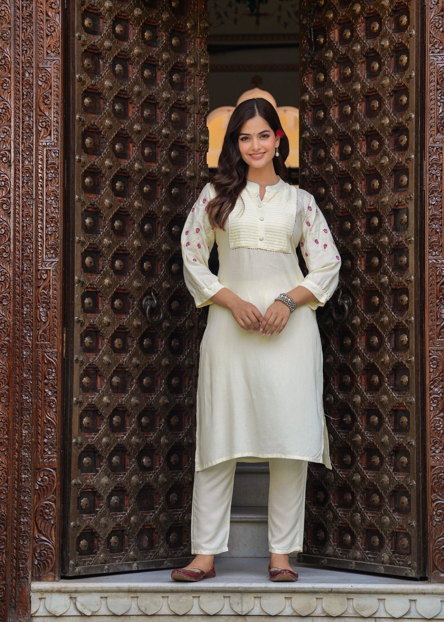 Embroidered Rayon Kurta and Pant Set