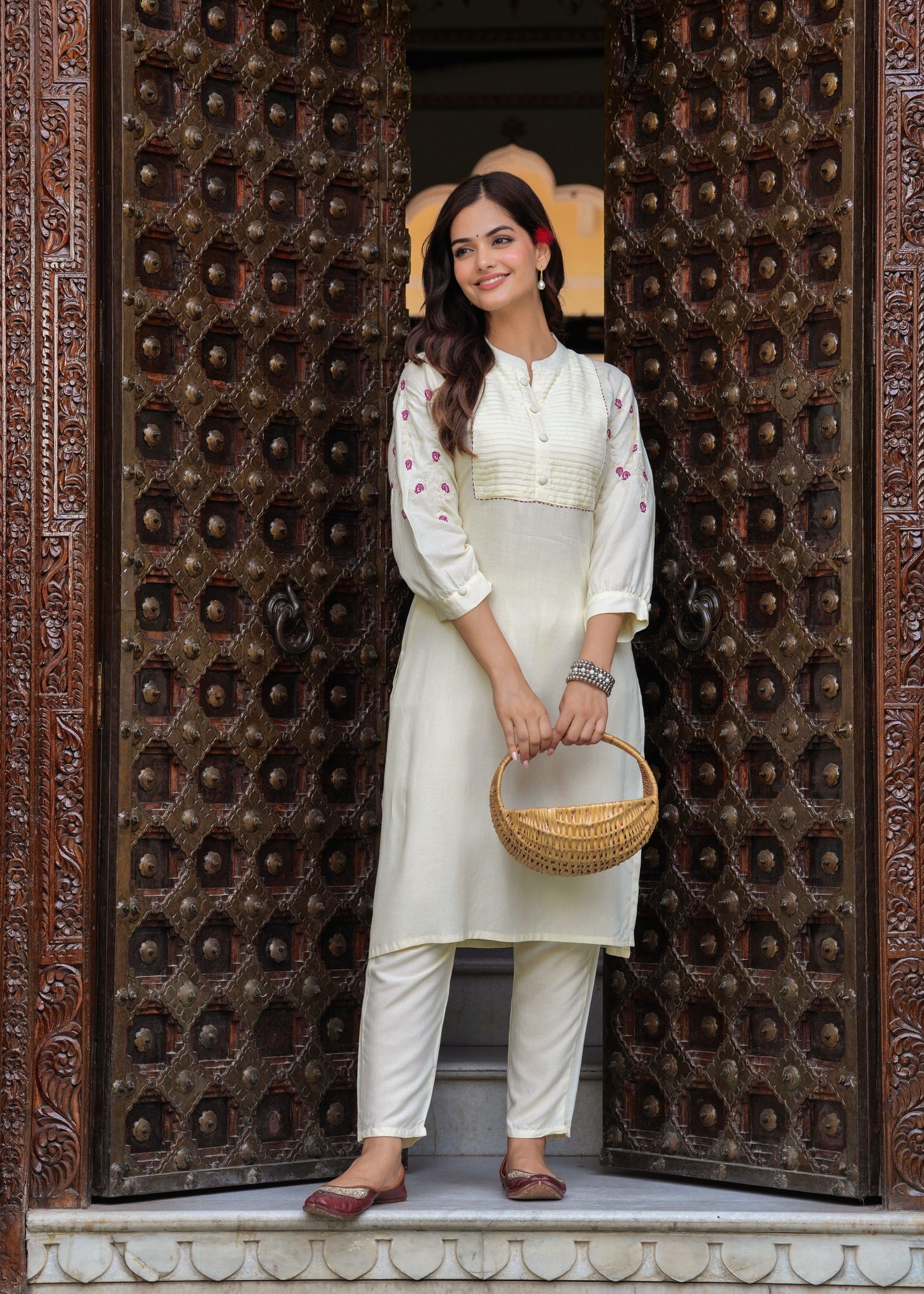 Embroidered Rayon Kurta and Pant Set