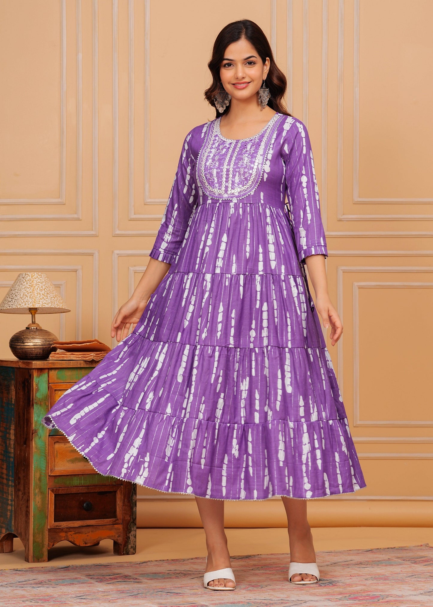 Dark Lilac Embroidered Cotton Lurex Anarkali Gown