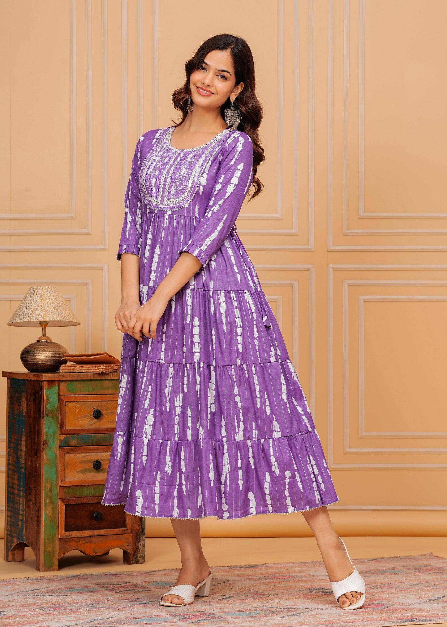 Dark Lilac Embroidered Cotton Lurex Anarkali Gown