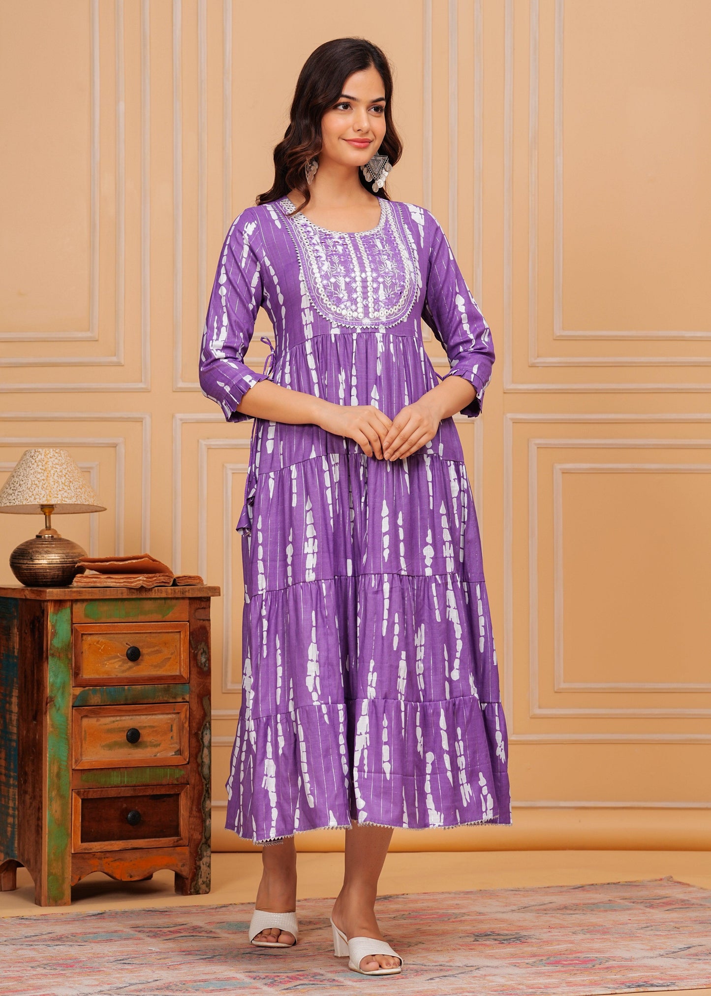 Dark Lilac Embroidered Cotton Lurex Anarkali Gown