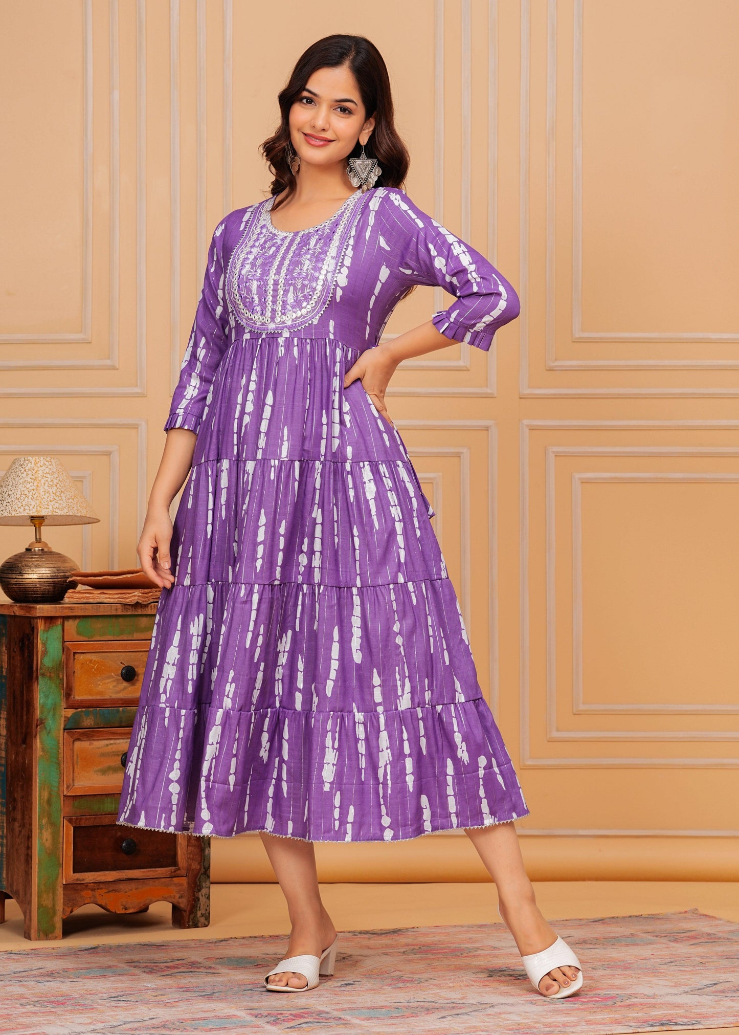 Dark Lilac Embroidered Cotton Lurex Anarkali Gown