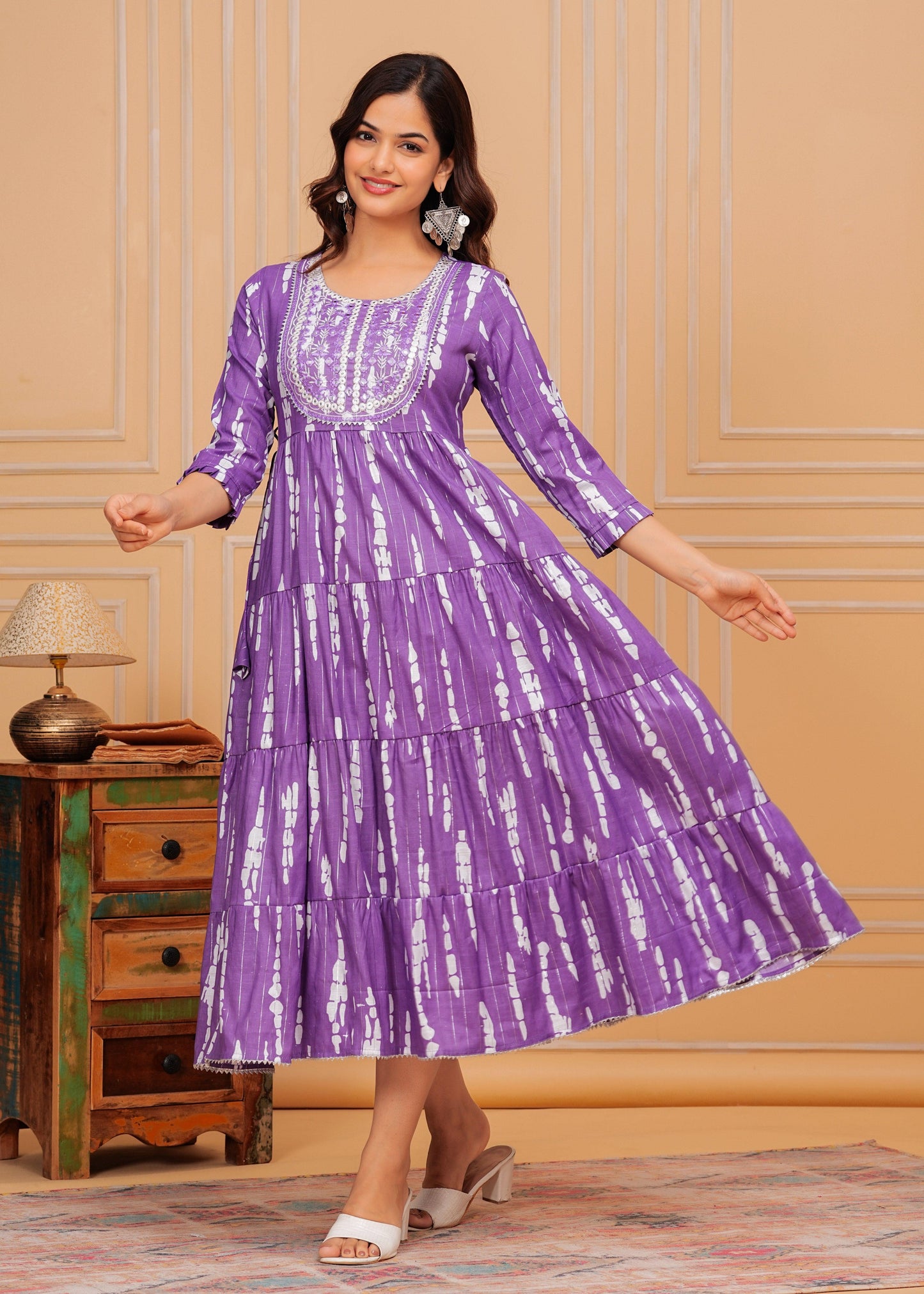 Dark Lilac Embroidered Cotton Lurex Anarkali Gown