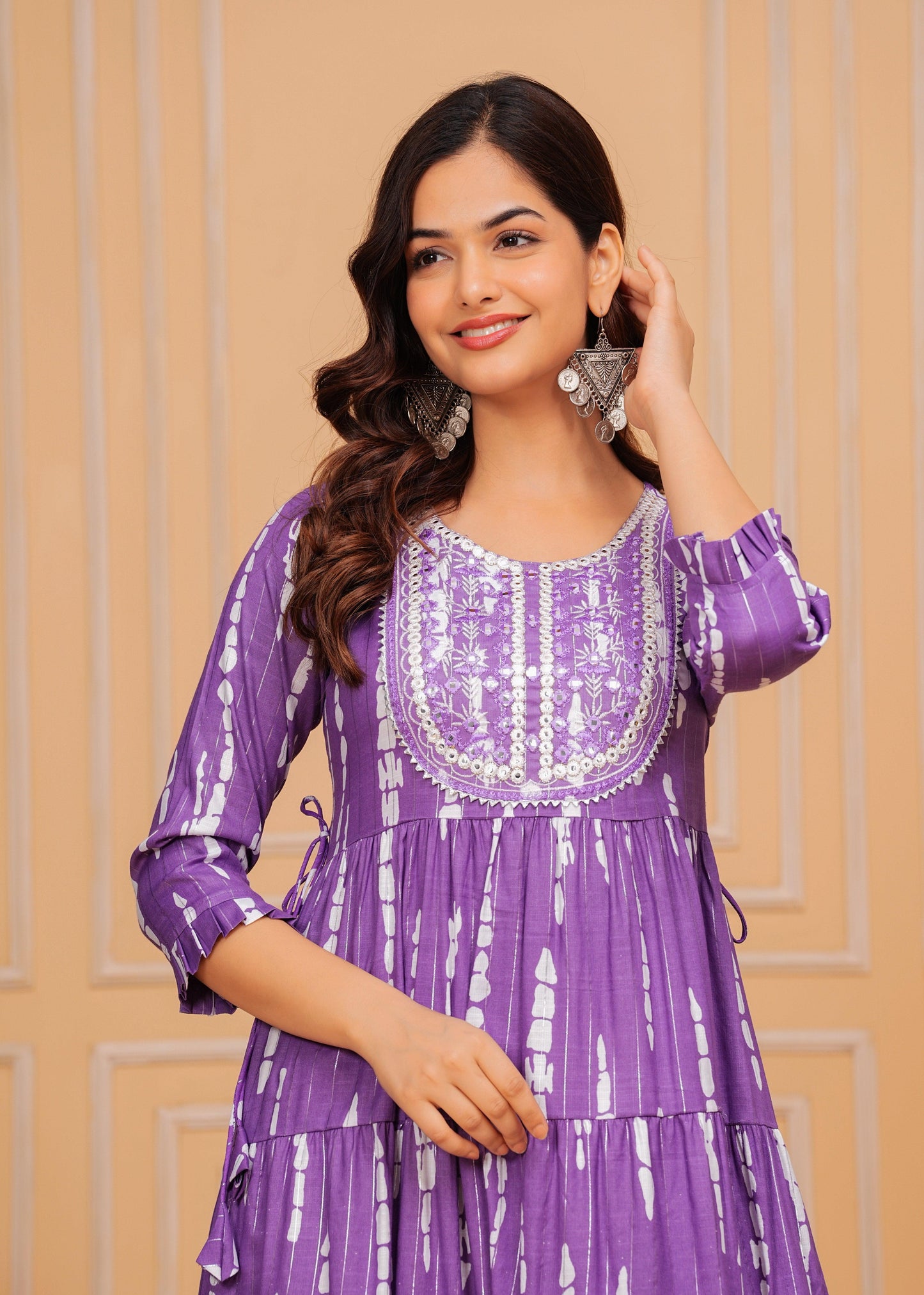 Dark Lilac Embroidered Cotton Lurex Anarkali Gown