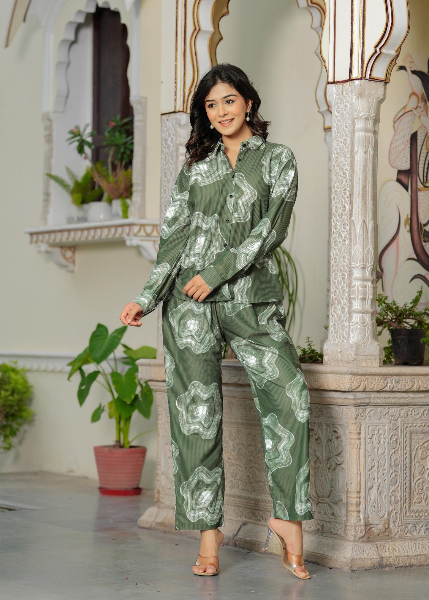 Smoky Printed Textured Microfiber Co-Ord Set