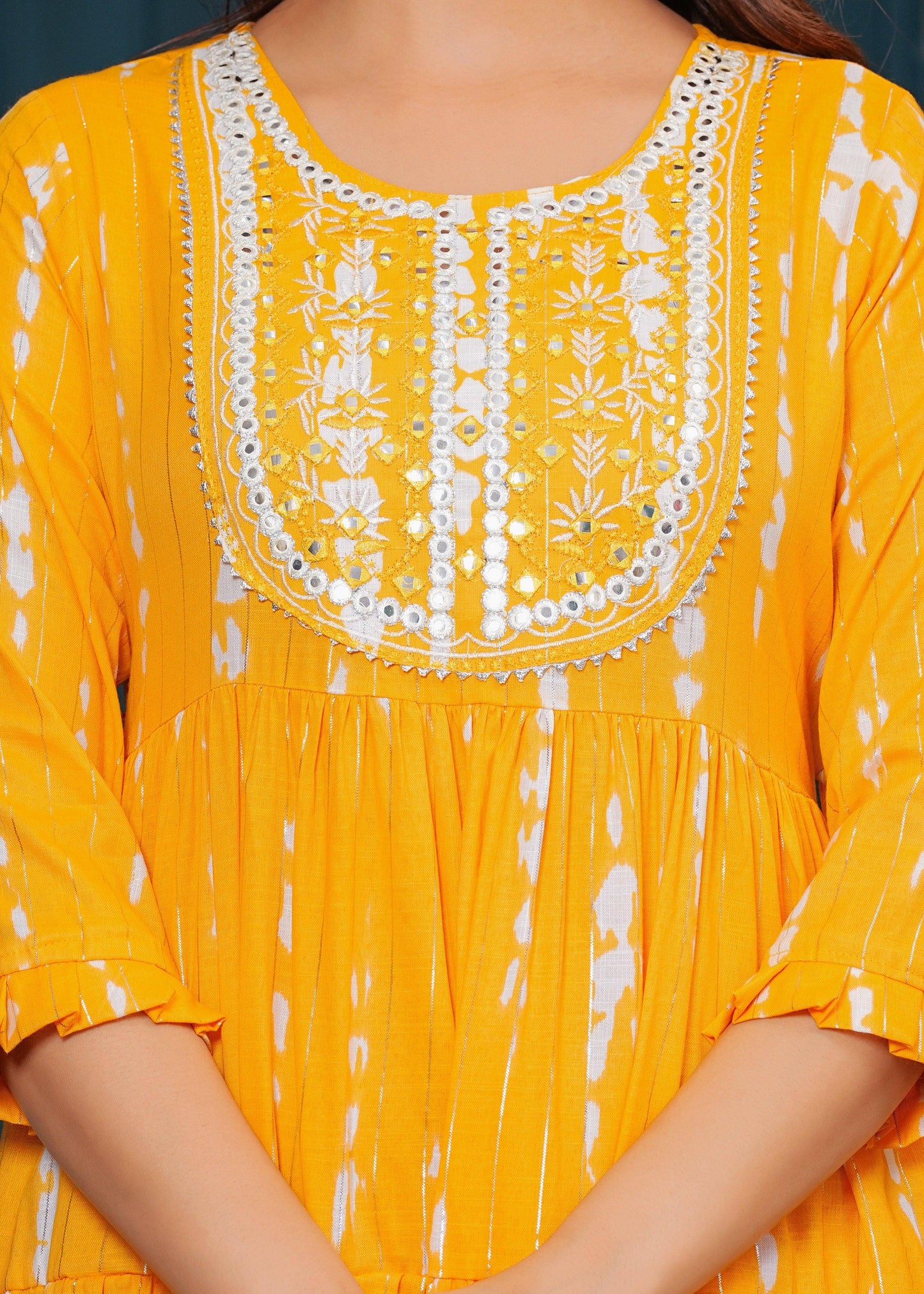 Chrome Yellow Embroidered Cotton Lurex Anarkali Gown