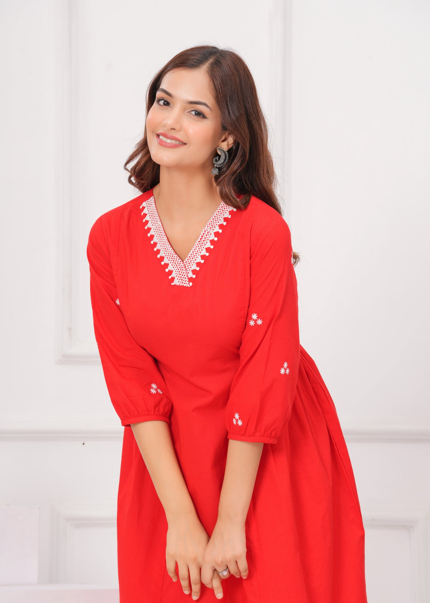 Red Embroidered Anarkali Kurta and Pant Set