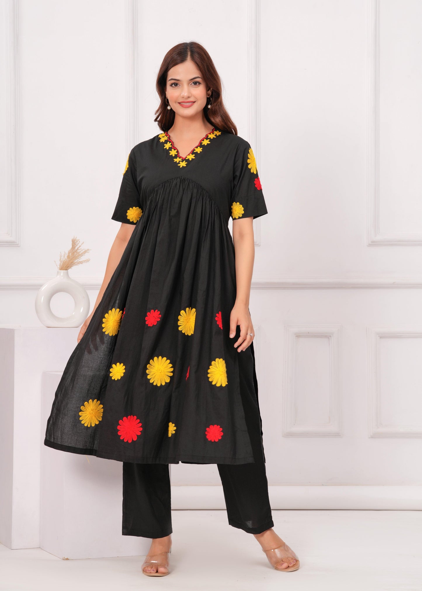 Embroidered Cotton Kurta and Pant Set