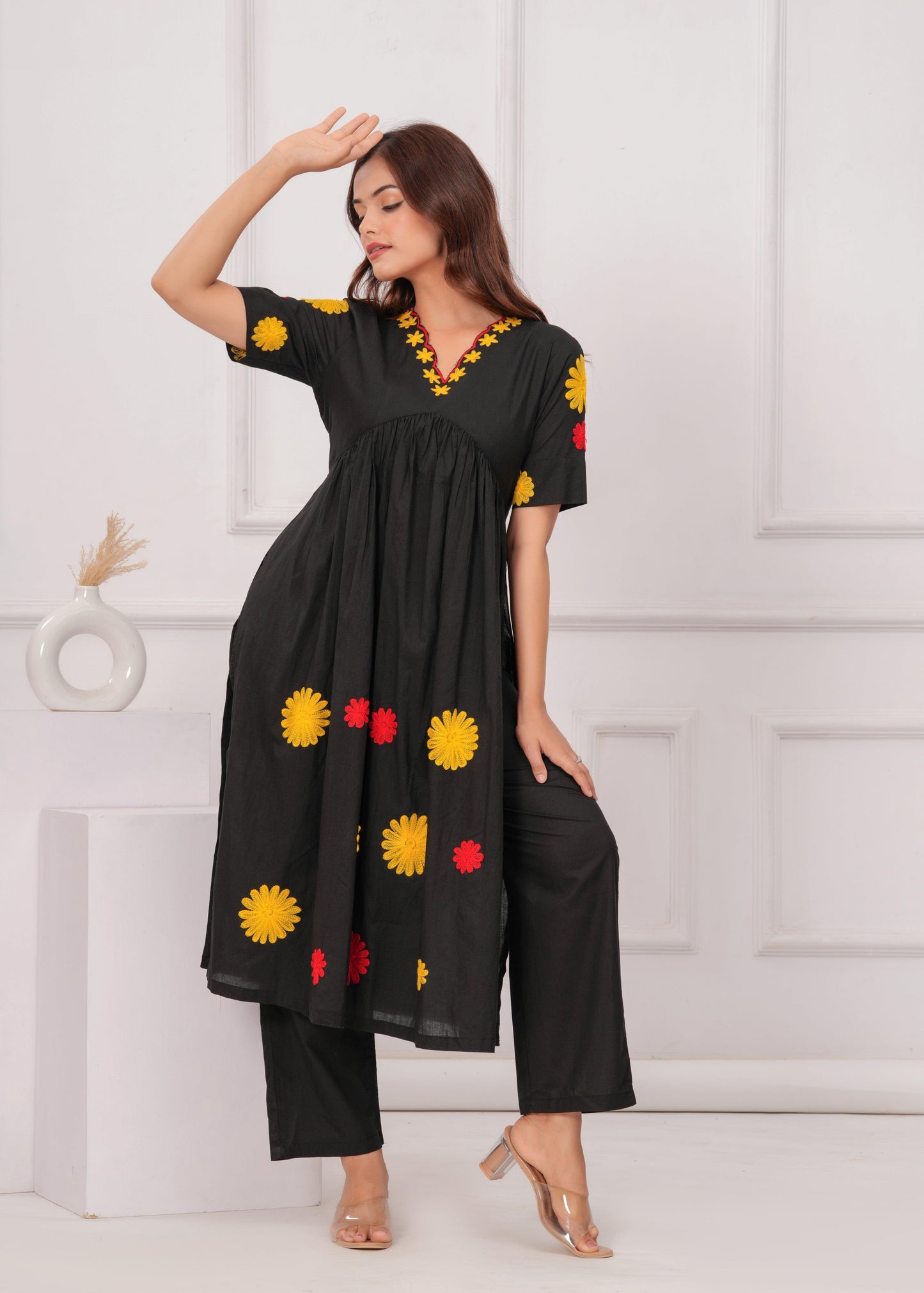 Embroidered Cotton Kurta and Pant Set