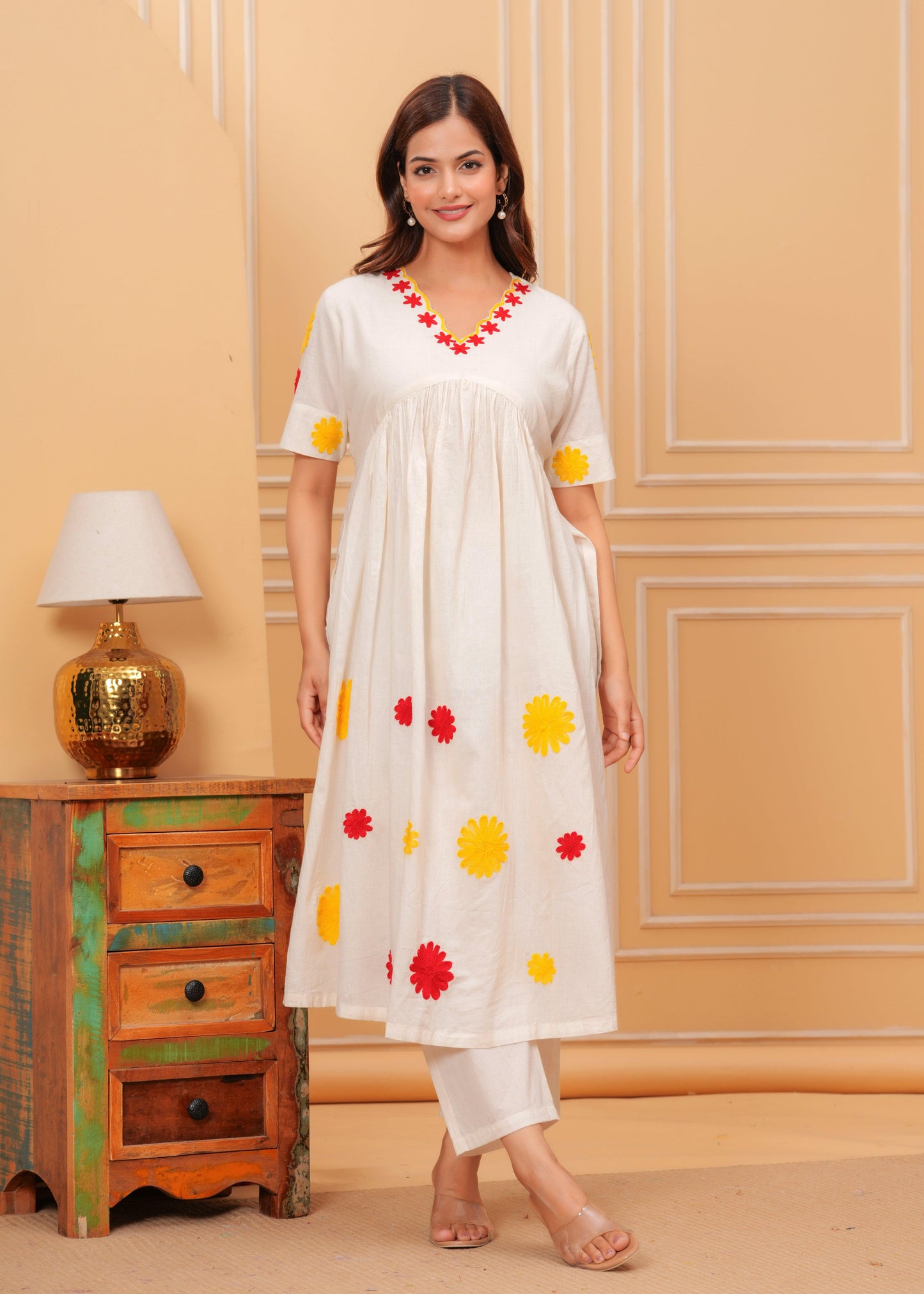 Embroidered Cotton Kurta and Pant Set