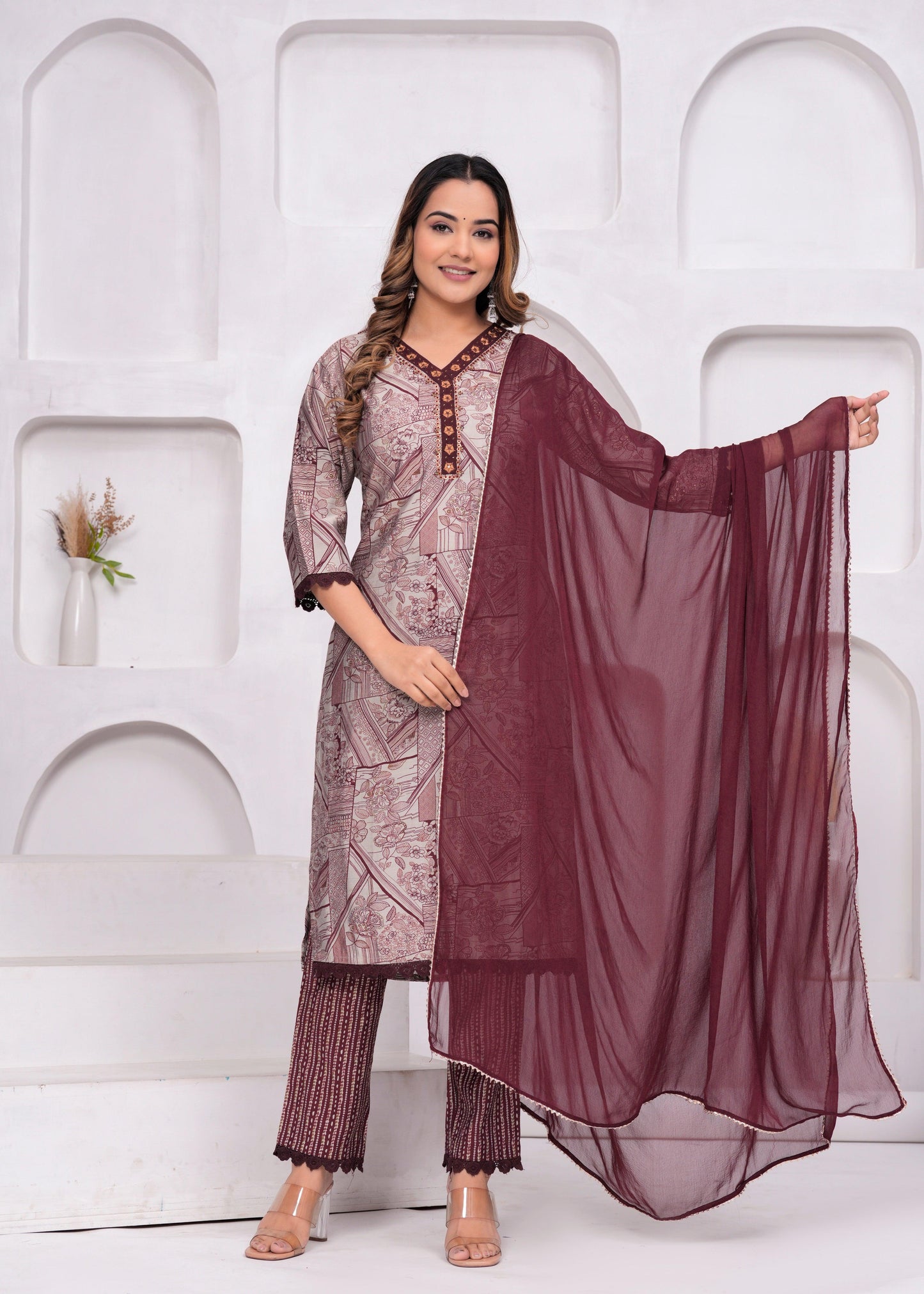 Quill Grey Embellished Muslin Suit Set with Georgette Dupatta