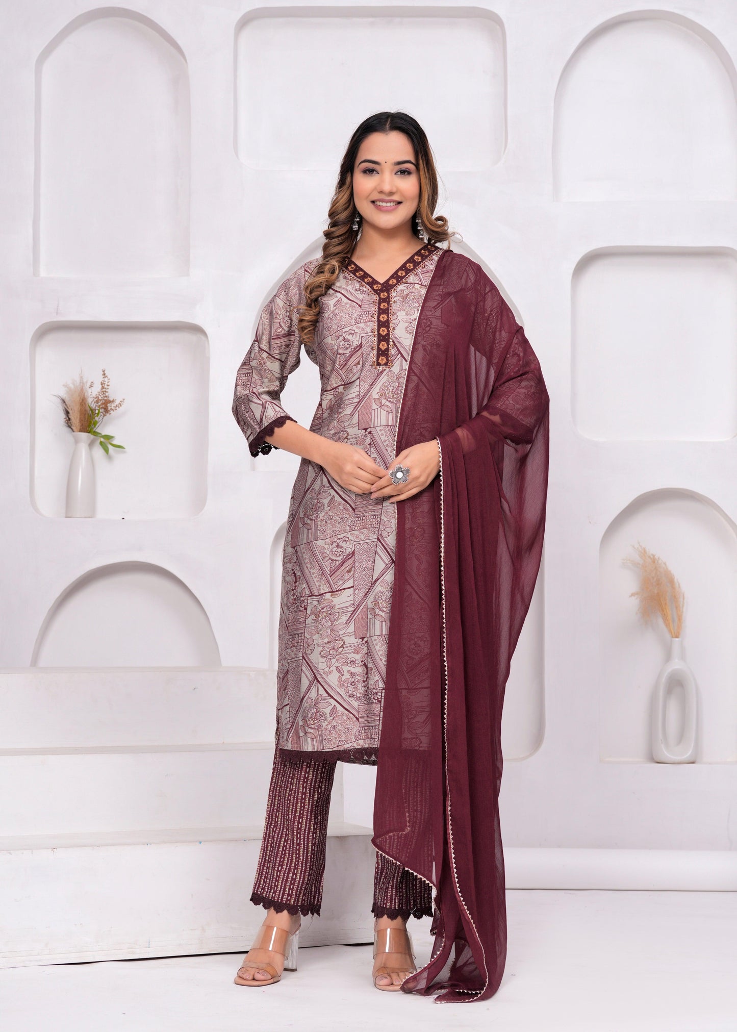 Quill Grey Embellished Muslin Suit Set with Georgette Dupatta