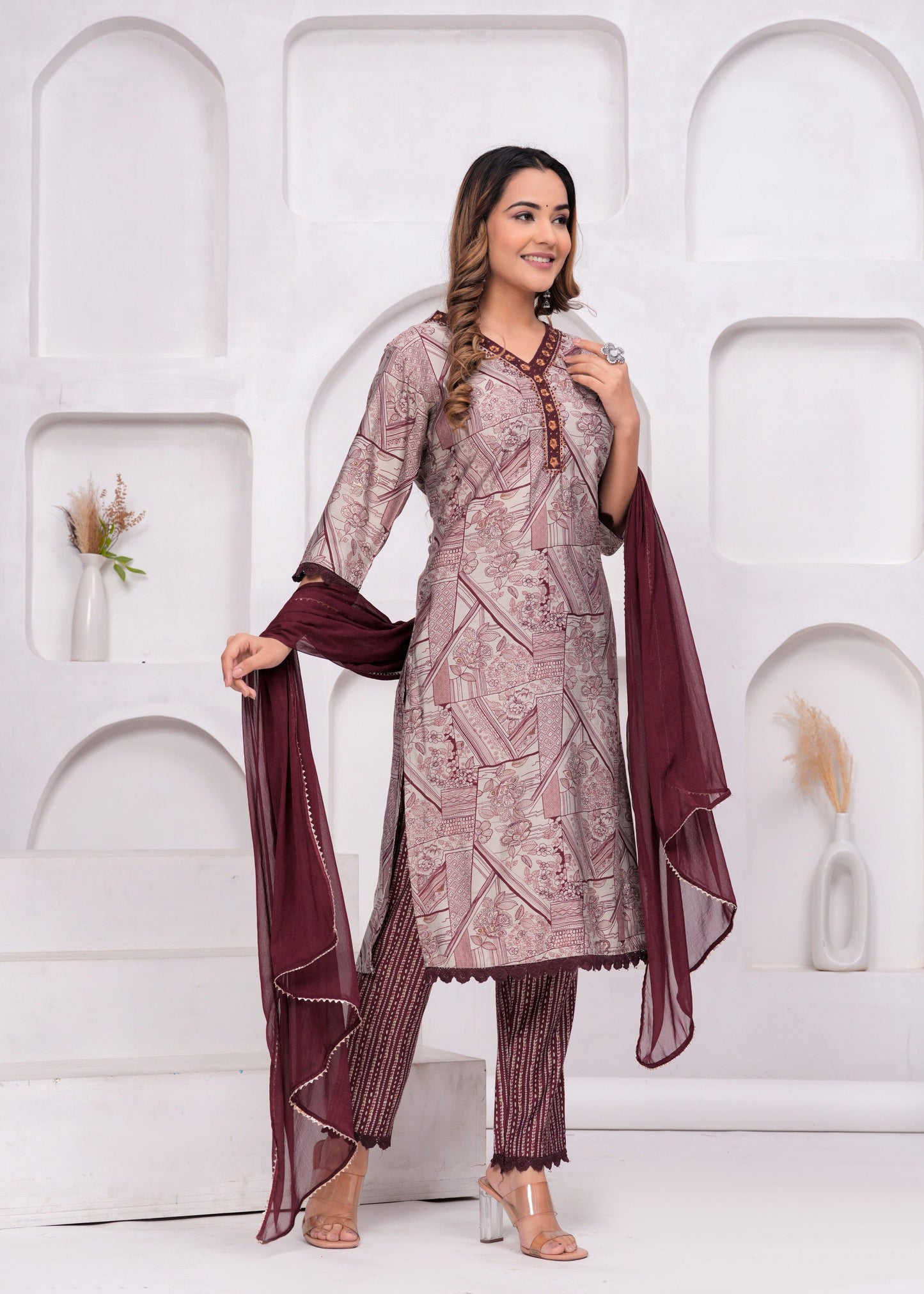 Quill Grey Embellished Muslin Suit Set with Georgette Dupatta