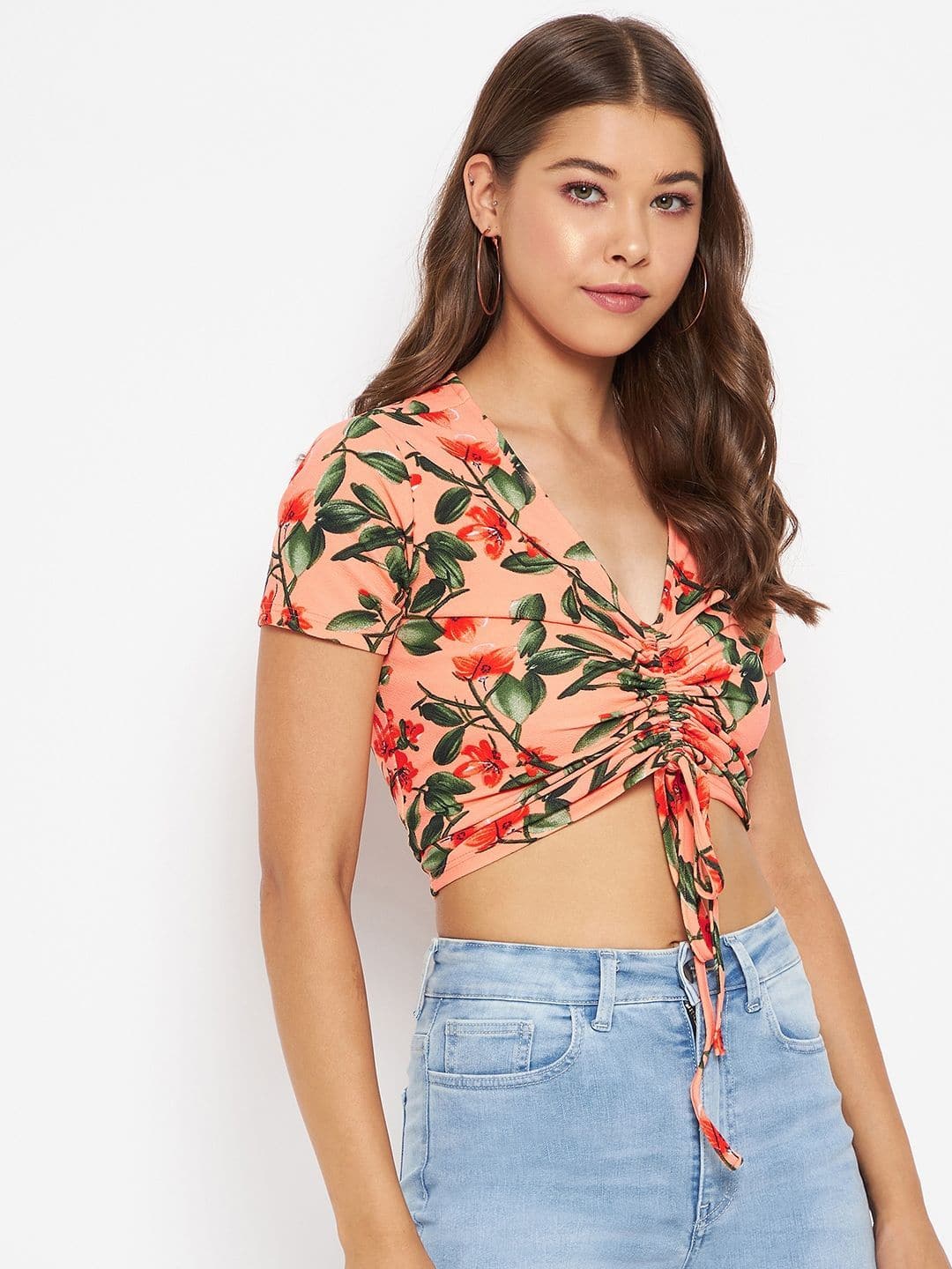 Cotton Stretchable Front Drawstring Crop Top