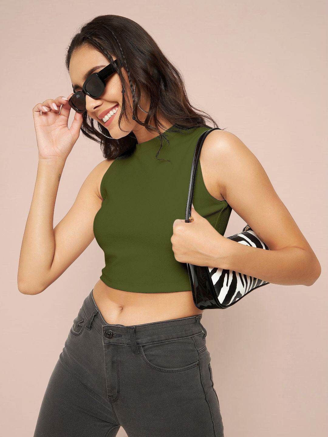 Cotton Stretchable High Neck Crop Top