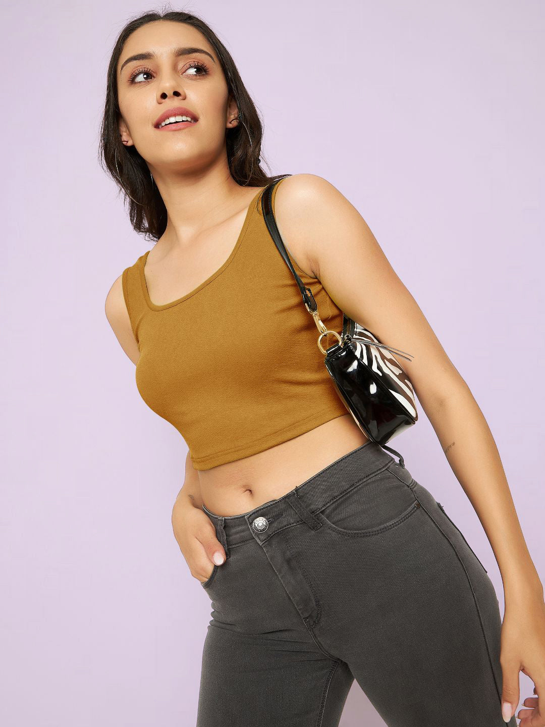 Cotton Stretchable Basic Round Neck Crop Top