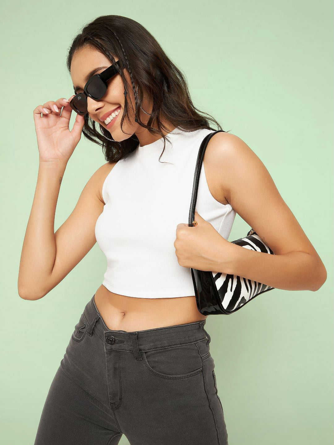 Cotton Stretchable High Neck Crop Top