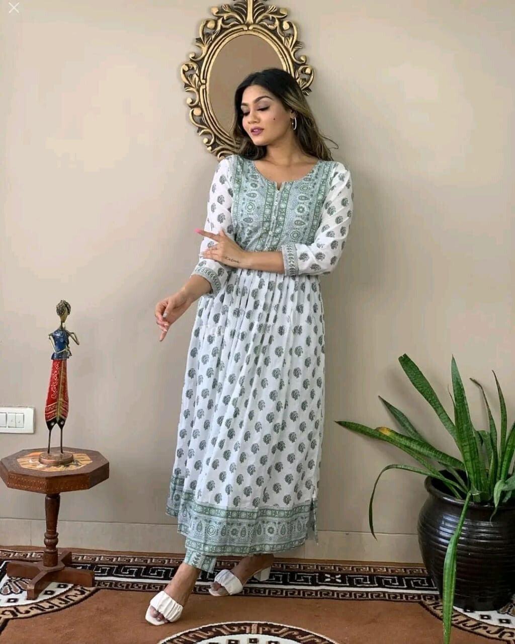 Printed Nayra Cut Kurta and Pant Set