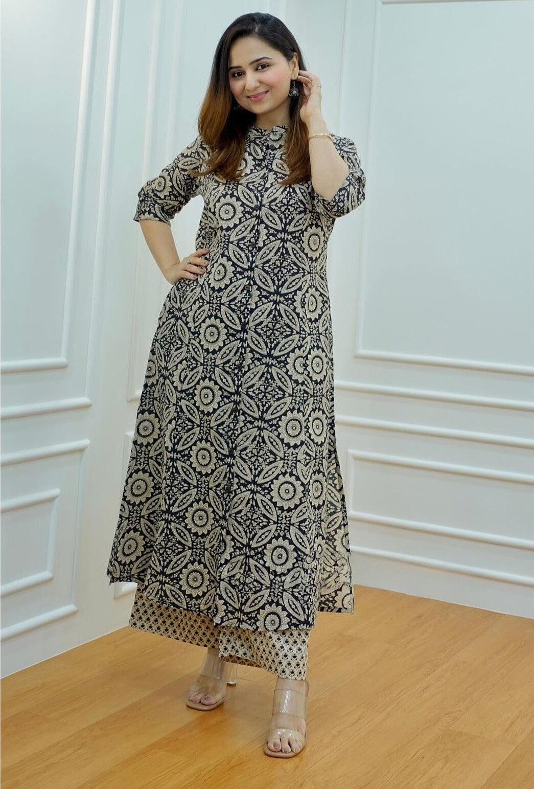 Ethnic Motifs Printed Black Grey Co-Ord Set