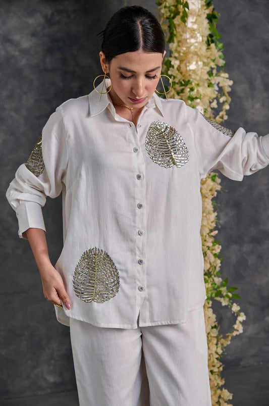 White Squin Embroidered Co-Ord Set