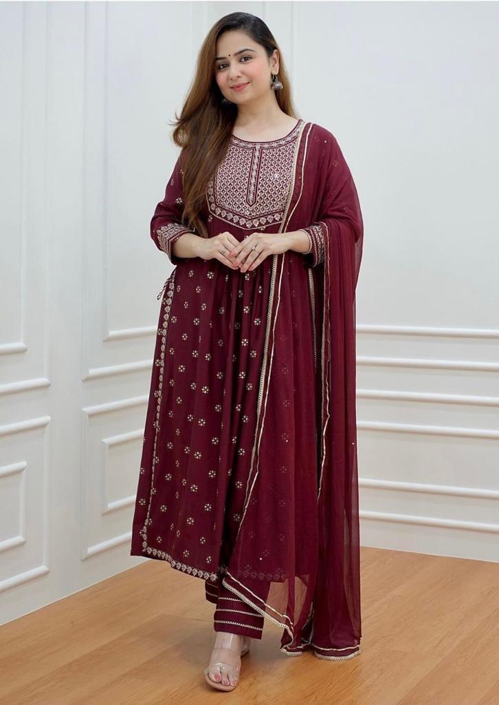 Squence Embroidered Kurta and Pant Set with Dupatta