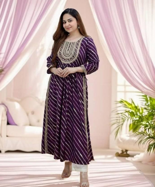 Embroidered Leheriya Printed Kurta and Pant Set