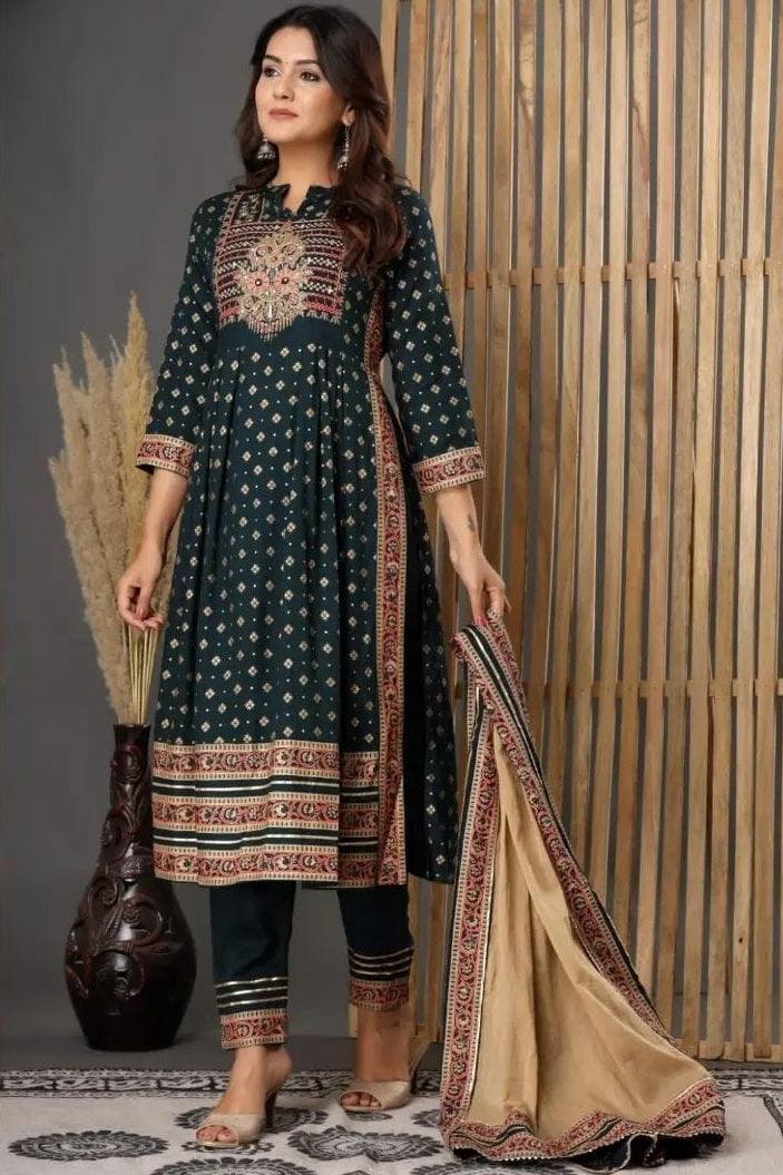 Handwork Embroidered Kurta and Pant Set with Dupatta