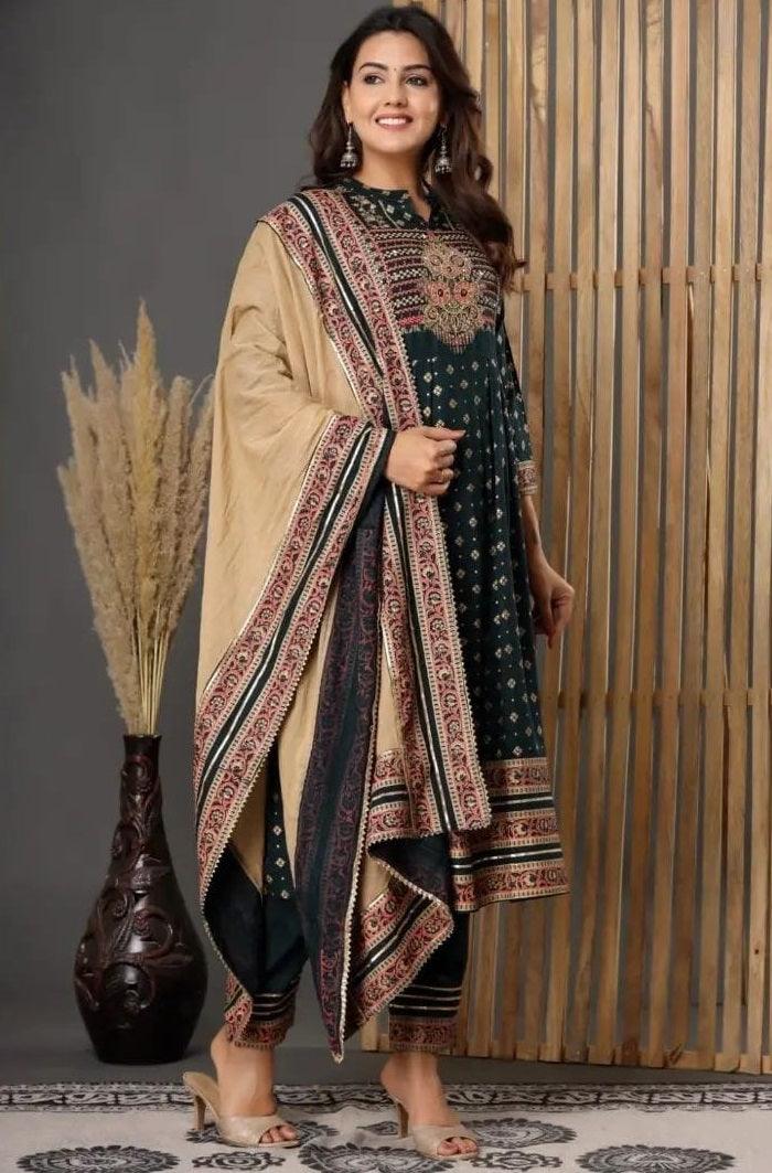 Handwork Embroidered Kurta and Pant Set with Dupatta