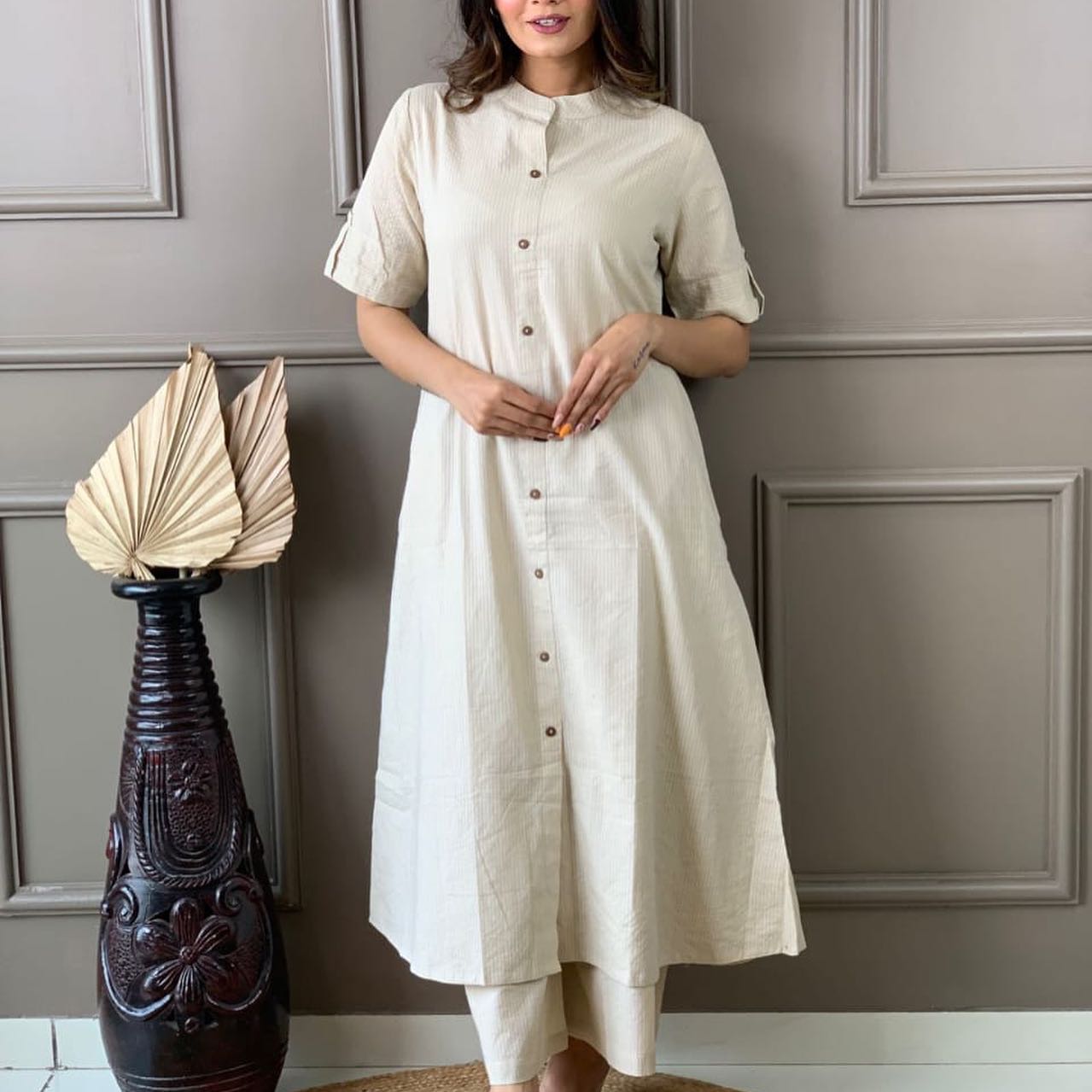 Pearl Bush Katha Cotton Kurta and Palazzo Set