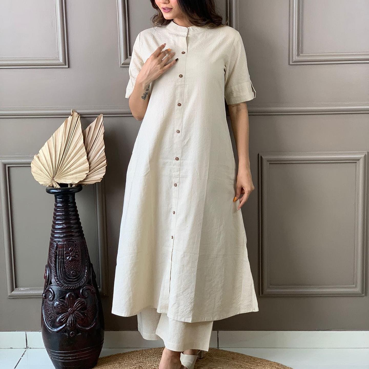 Pearl Bush Katha Cotton Kurta and Palazzo Set