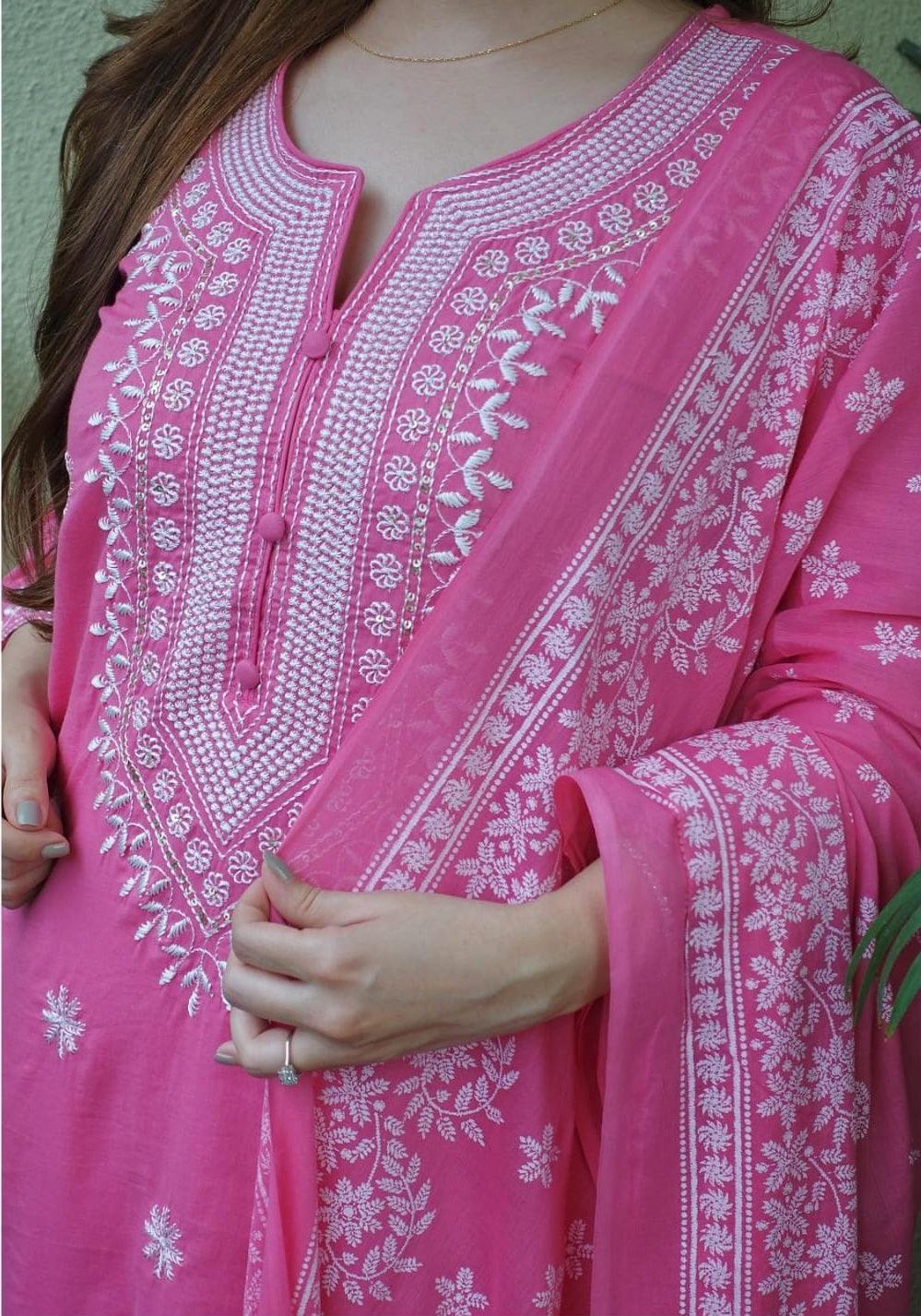 Pale Magenta Embroidered Suit Set with Dupatta