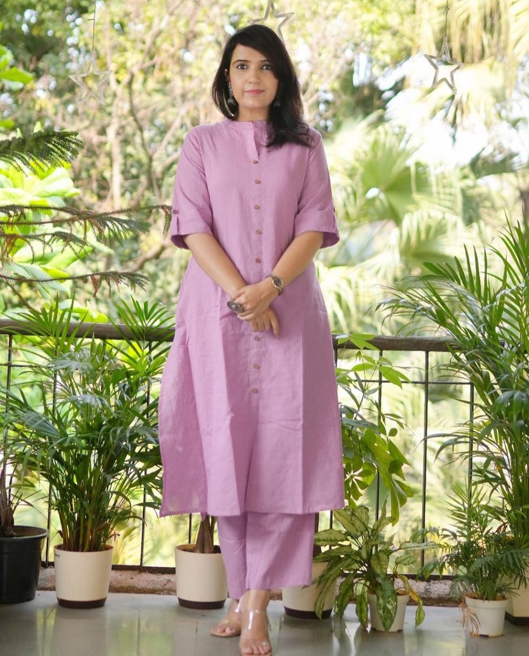 Baby Pink Katha Cotton Kurta and Palazzo Set