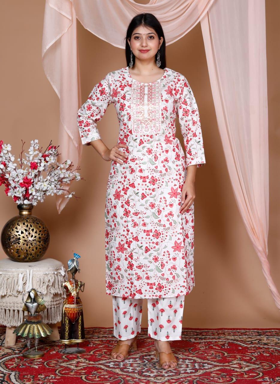 Printed Cotton Kurta and Pant Set with Mulmul Dupatta