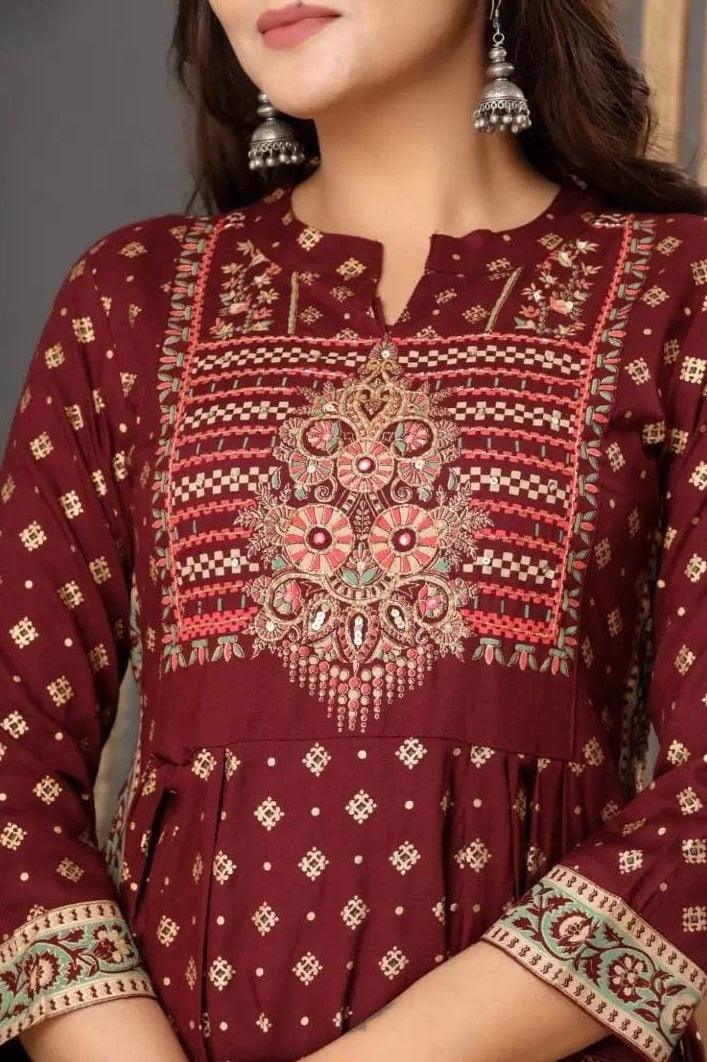 Maroon Handwork Embroidered Kurta And Pant Set With Dupatta