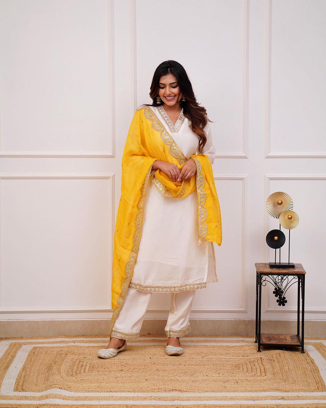 Off White Embroidered Cotton Silk Suit Set with Chanderi Dupatta