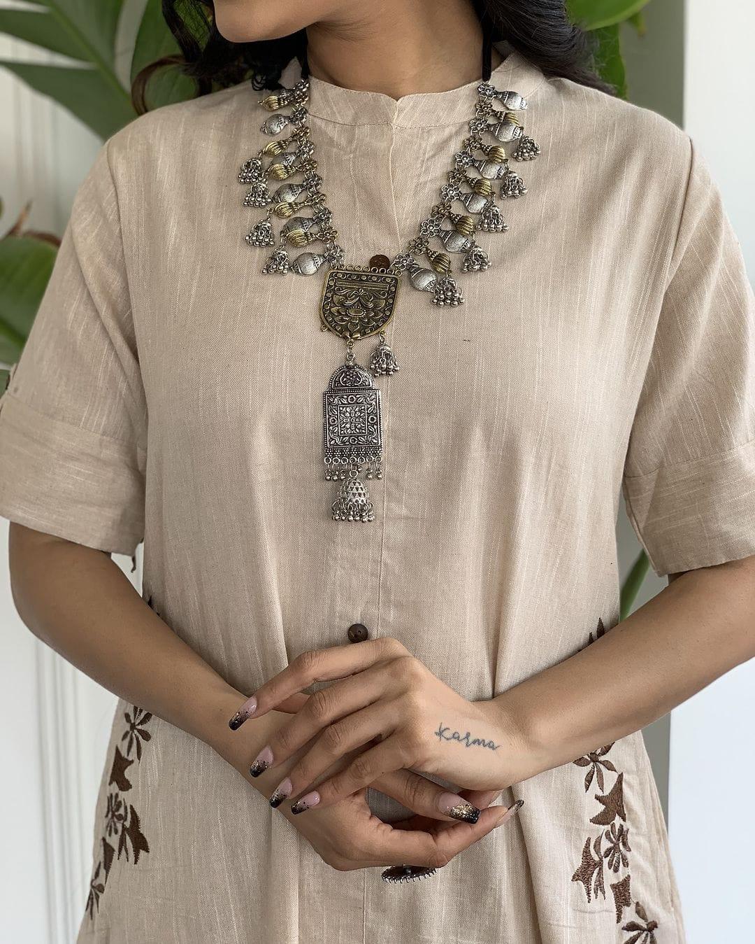 Foggy Grey Embroidered Cotton Kurta and Palazzo Set