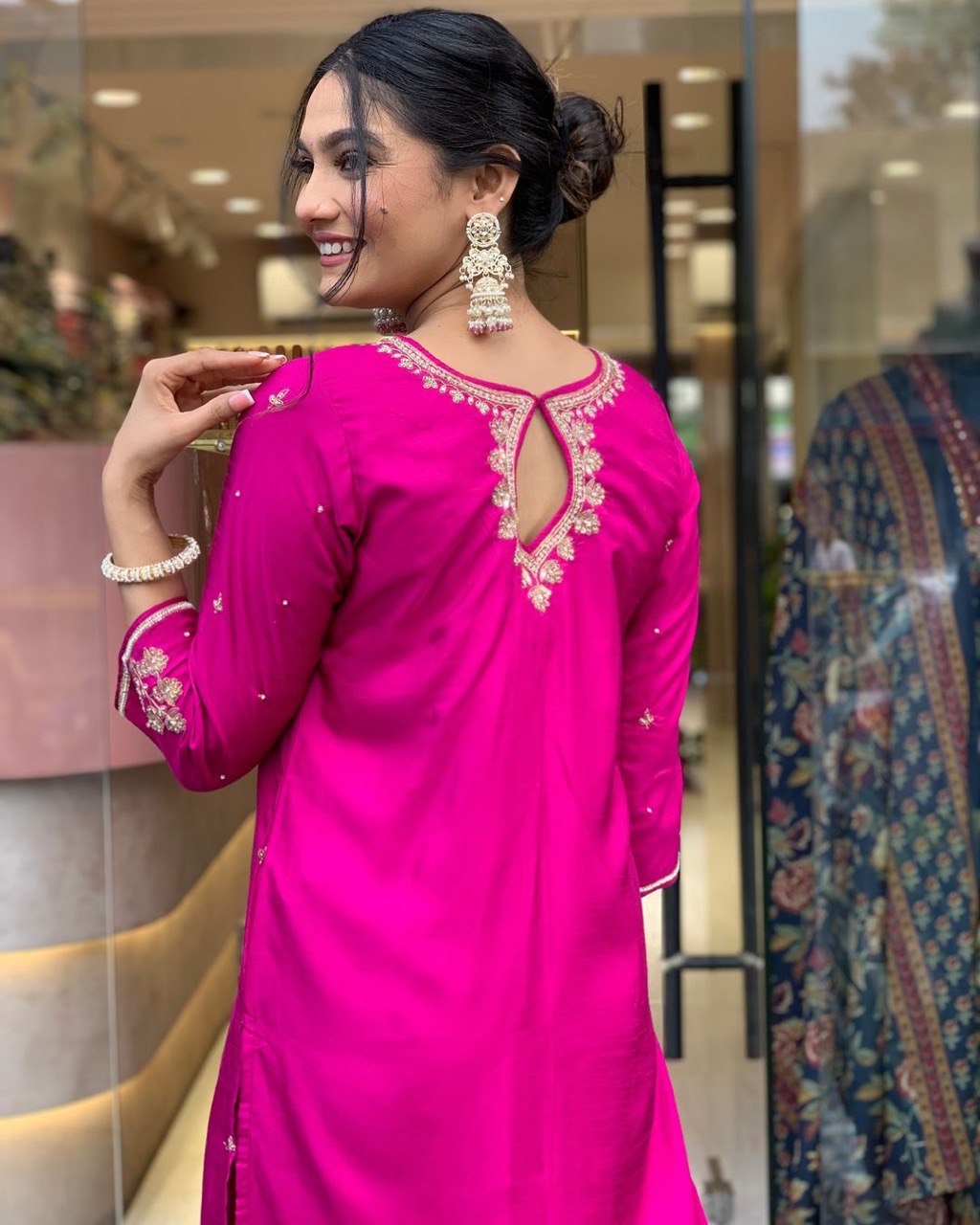 Pink Heavy Embroidered Bnana Chanderi Silk Suit Set