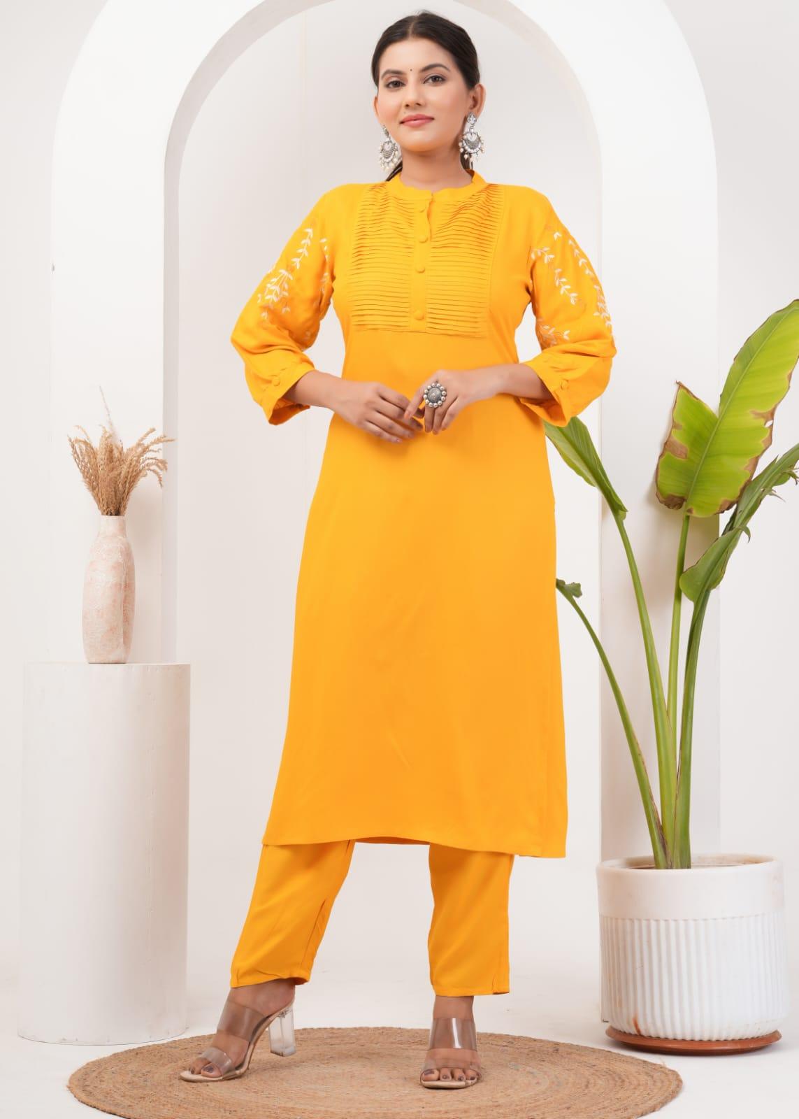 Embroidered Rayon Kurta and Pant Set