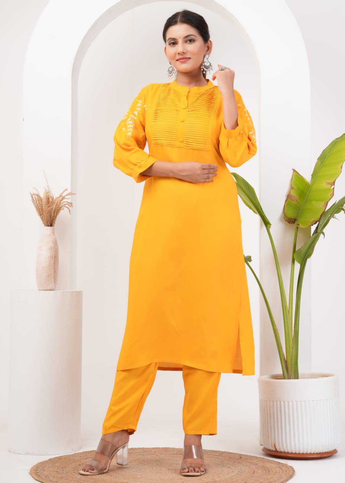 Embroidered Rayon Kurta and Pant Set